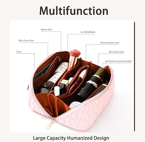 Miniatura 2 de Misvivaus Bolsa de maquillaje de viaje, regalos para mujeres, bolsa de maquillaje plana grande y abierta, organizador de maquillaje, bolsa de