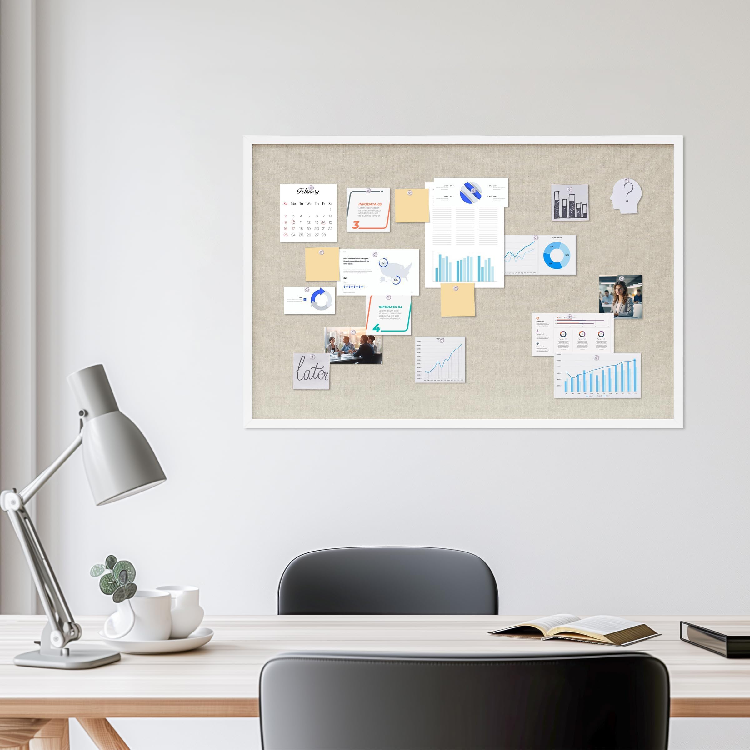 DAHAPYBOO Korktafel mit Leinen, Weiß, Pinnwand, 91,4 x 61 cm, hängende Korktafeln für Büro, Zuhause, Schule, Nachrichtenbrett oder Visionboard-Dekoration.