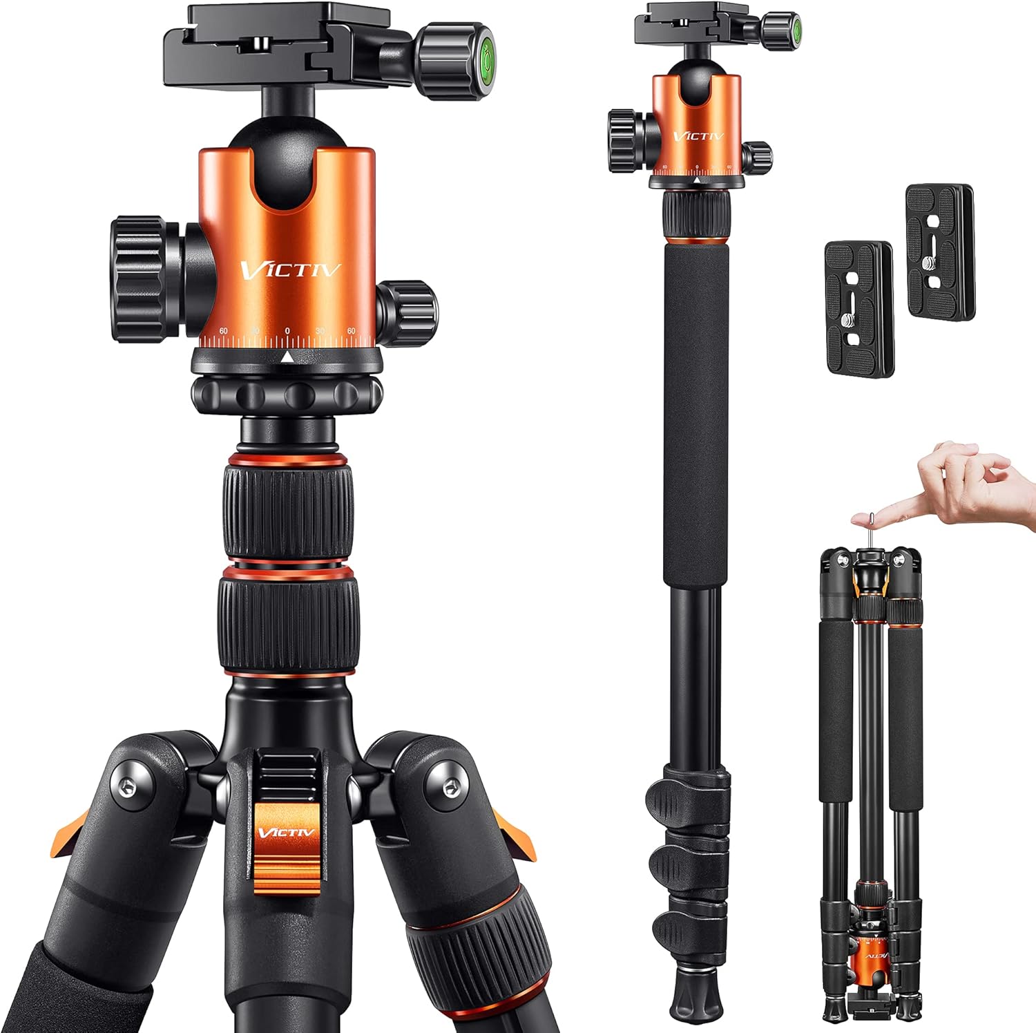 One-Day Sale: Up to 50% Off VICTIV Camera Tripod 81 inches Monopod, Aluminum Travel Tripod for DSLR, Lightweight Tripod Loads up to 19 lbs with 360 Degree Ball Head and Carry Bag for Travel and Work - AT26 Orange