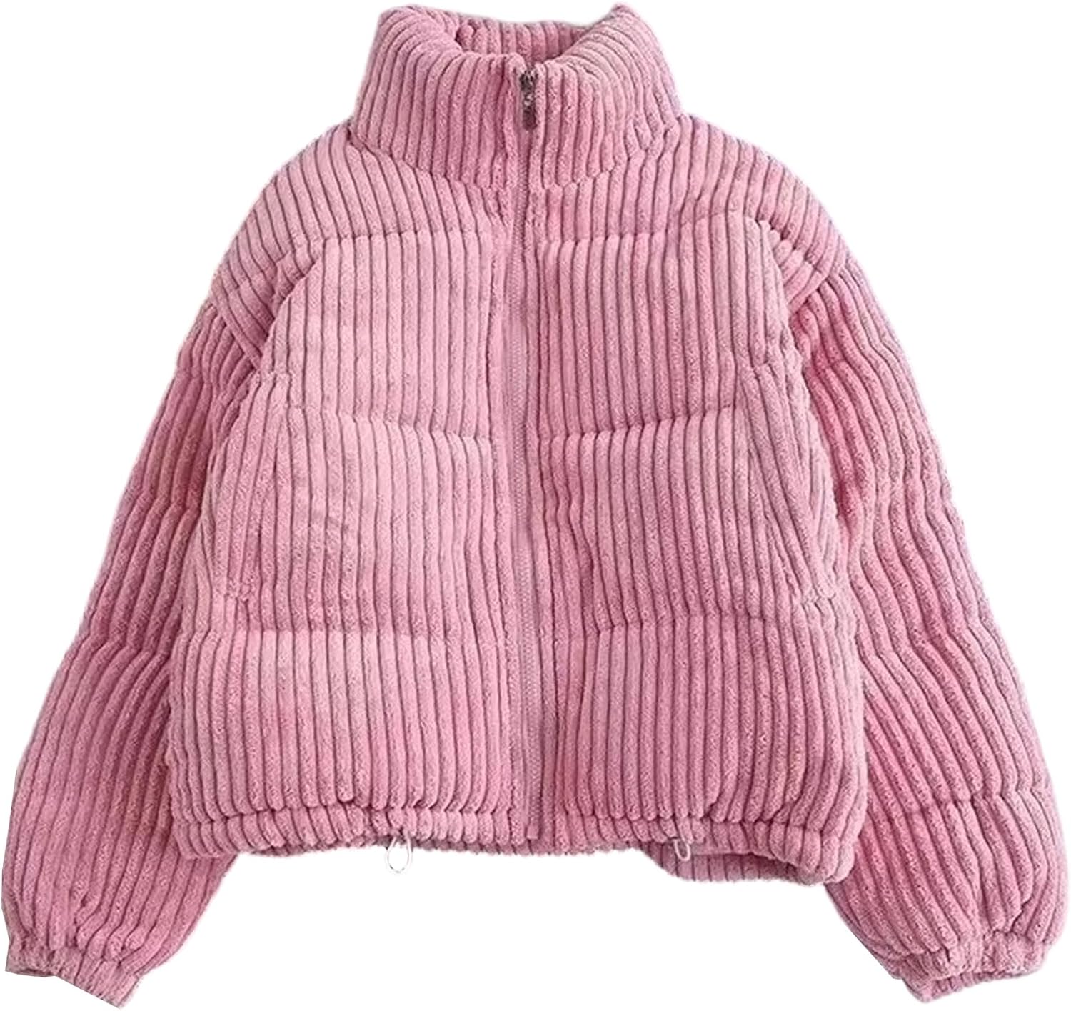 Women's Corduroy Quilted Puffer Jacket Zip Up Long Sleeve Lightweight Padded Bomber Barn Jackets Coat with Pockets