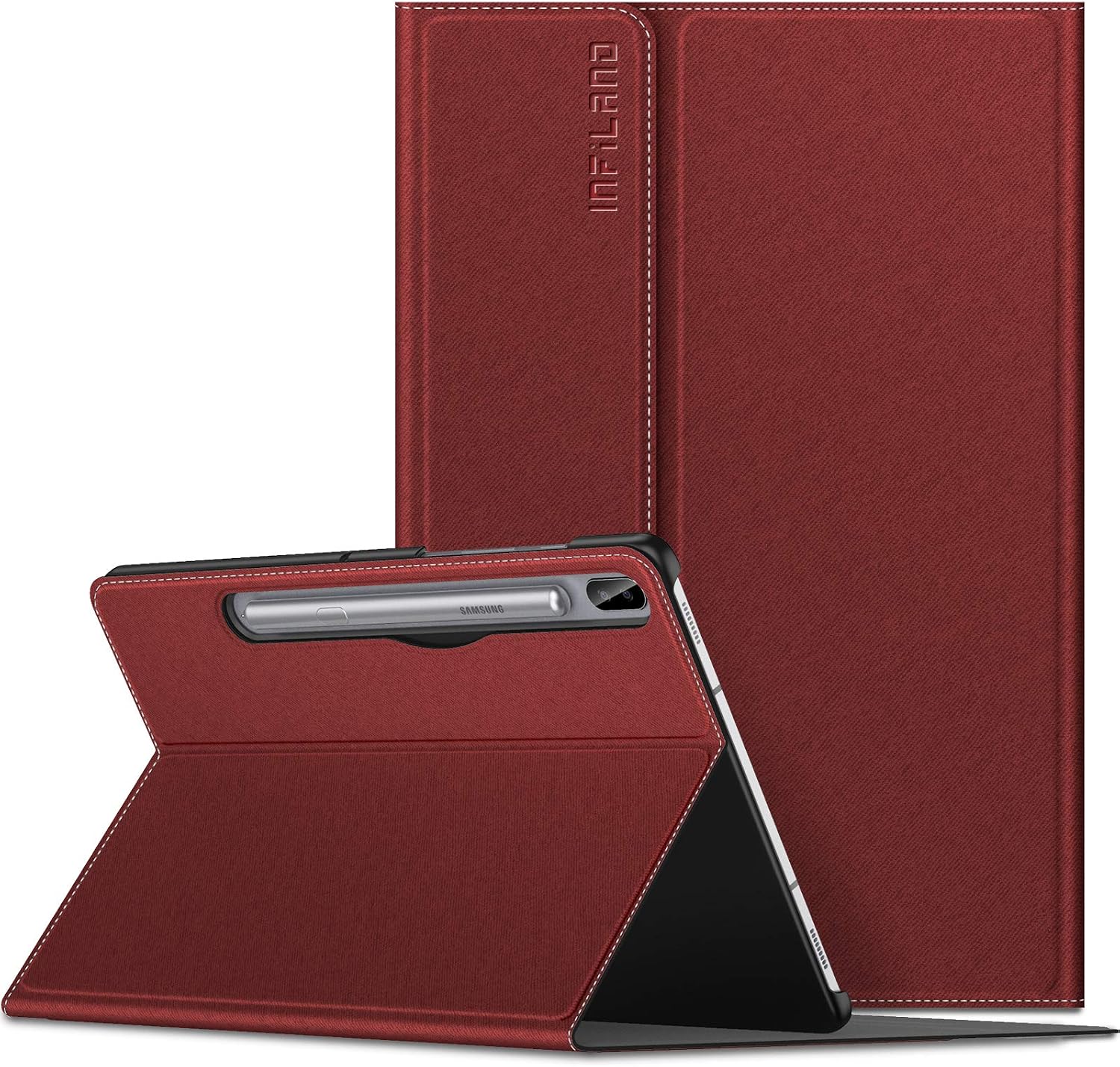 Infiland Galaxy Tab S6 10.5 Case, Multiple Angle Stand Case Fit Samsung Galaxy Tab S6 10.5 Inch Model SM-T860/T865/T867 2019 Release, Support S Pen Wireless Charging, Auto Wake/Sleep, Dark Red