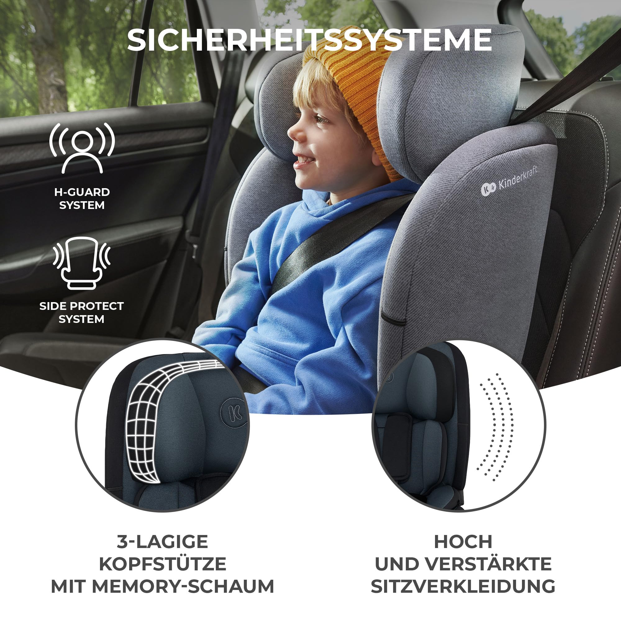 Kinderkraft ONETO3 I-SIZE 76-150 cm Kindersitz 9-36 kg, Kinderautositze mit isofix, Einstellung der Kopfstütze, spezielle Sicherheitssysteme, 5 punkt gurte, Einsatz im set, Schwarz
