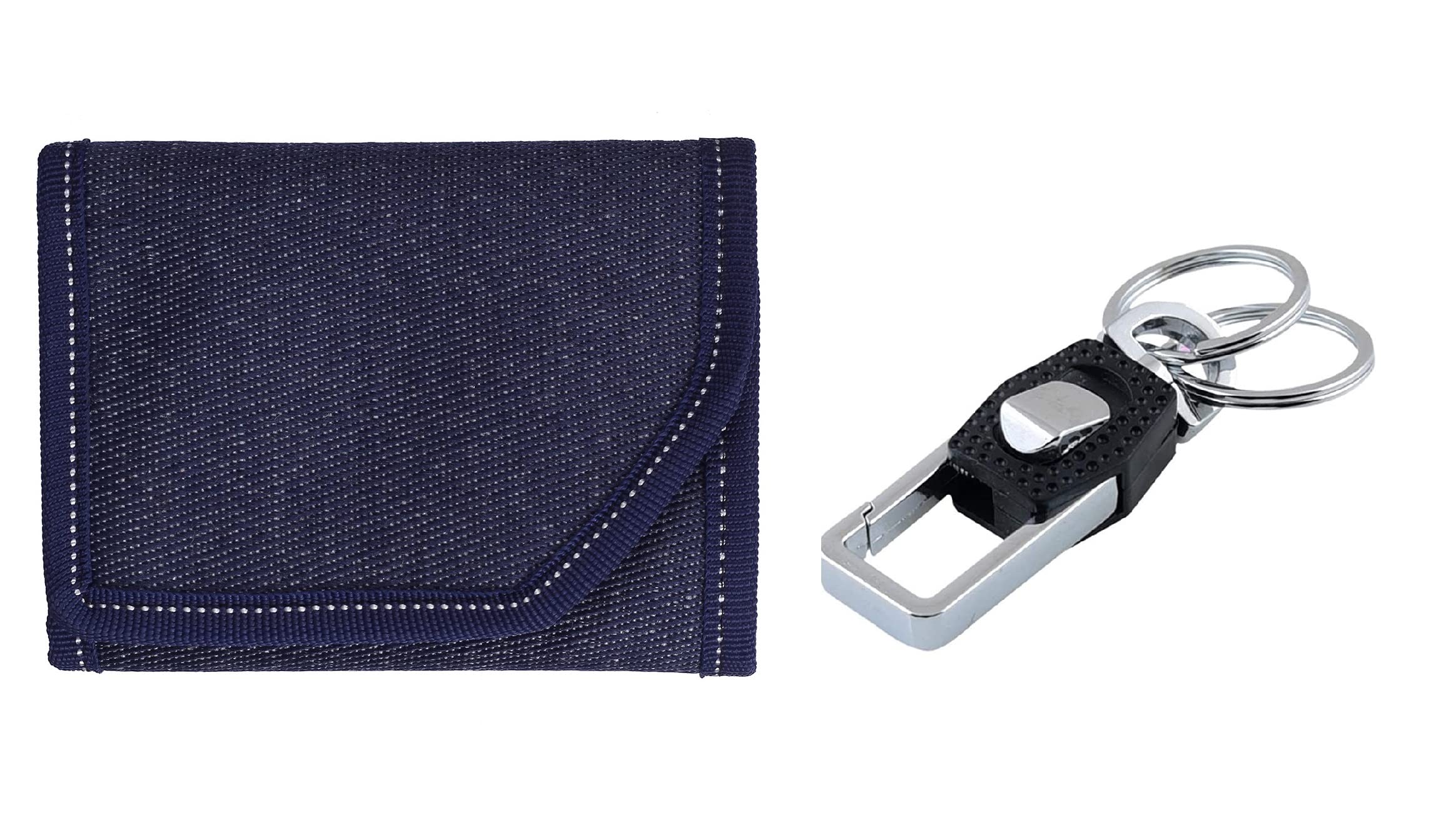 Blue Denim Thre Fold Wallet & Keychan Hook Men's Gift Set-image-41