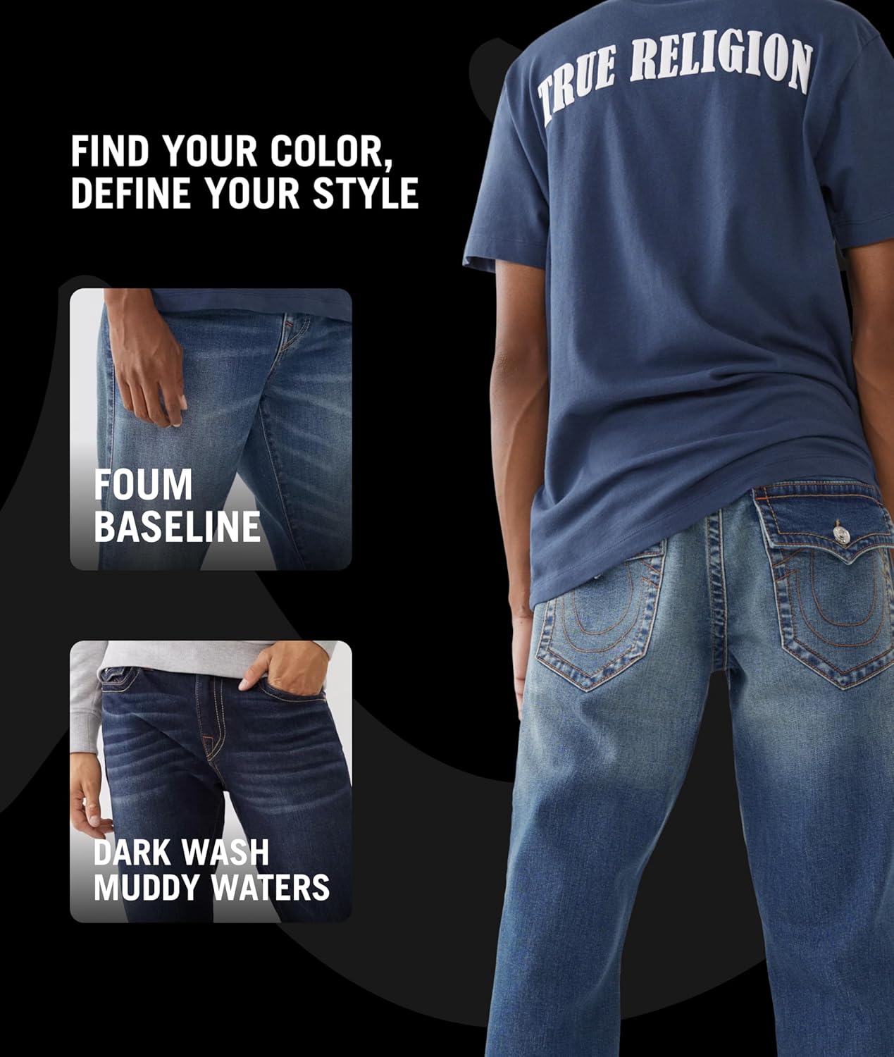 True Religion Men’s Ricky Straight Leg Jeans with Back Flap Pockets – Mens Jeans, Foum Baseline, 42W X 34L - Image 5