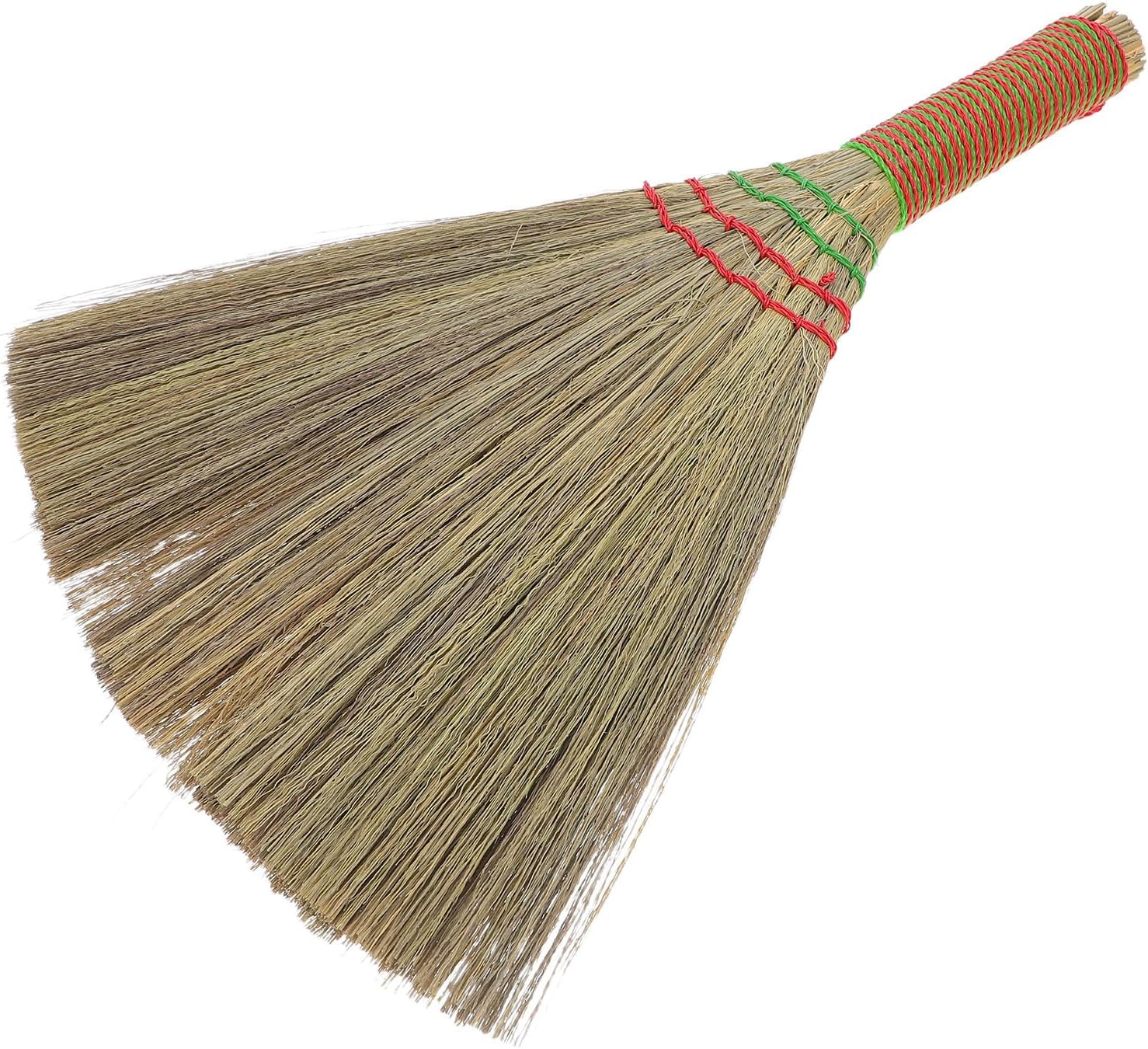 HANABASS Grass Hand Broom with Red Handle, Large Size Desktop Cleaning Brush, Portable Household Dust Brush for Office and Table Use