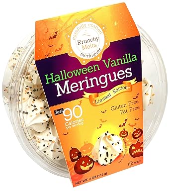 Krunchy Melts Original Meringue Cookies | Halloween Vanilla Flavor | Only 90 Calories Per Serving | Fat Free, Gluten Free, Dairy Free 4 Oz