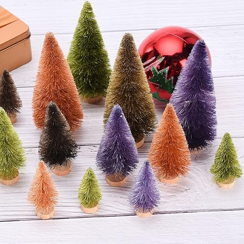 Miniatura 2 de Asodomo 16 árboles de Navidad de sisal artificial, mini botella, árboles de pino en miniatura con base de madera para Navidad, fiestas, decoración