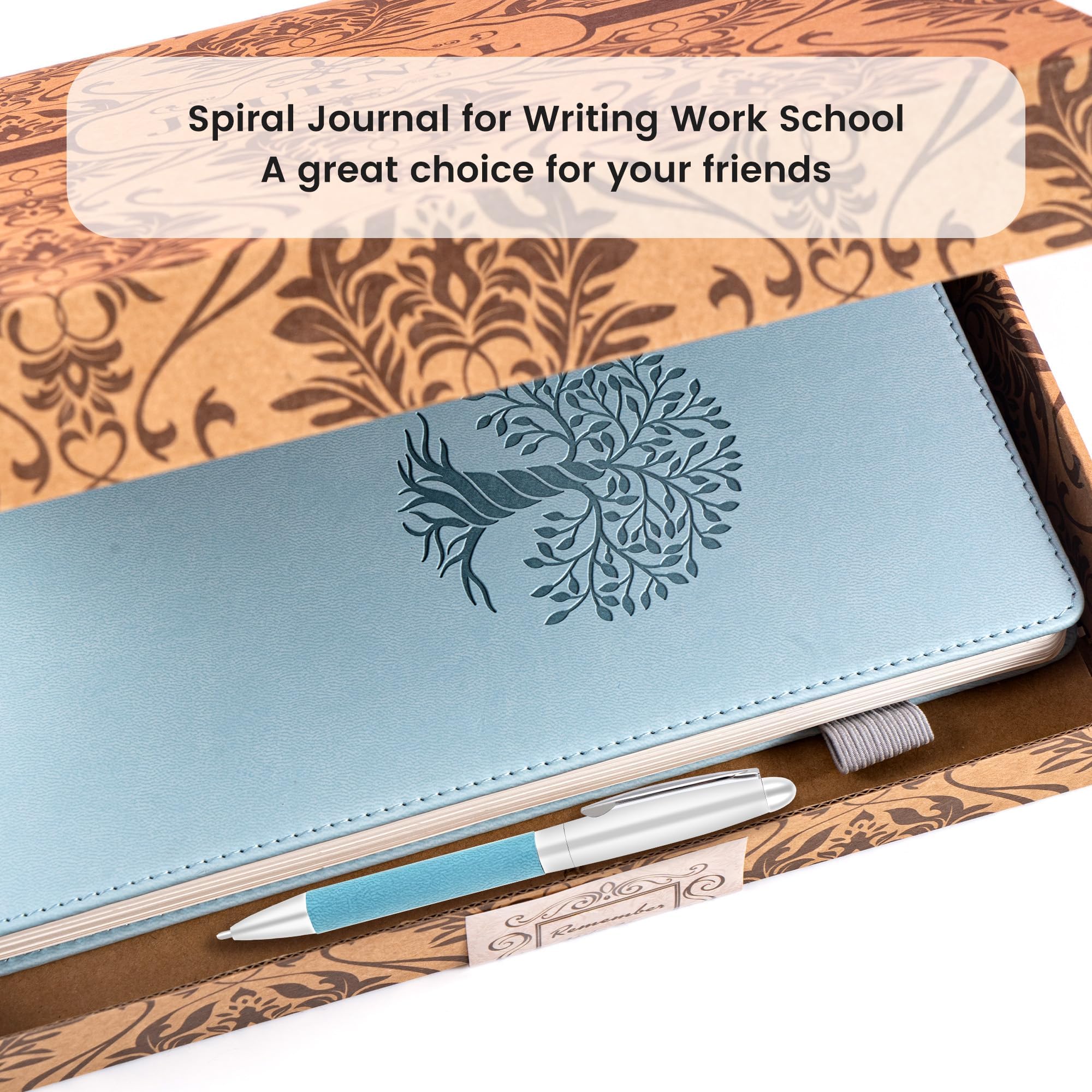 FLYING EAGLE Cuaderno con espiral, rayado universitario, cuaderno grande de tapa dura con el árbol de la vida para el trabajo, escuela, escritura, toma de notas, 300 páginas, B5 azul