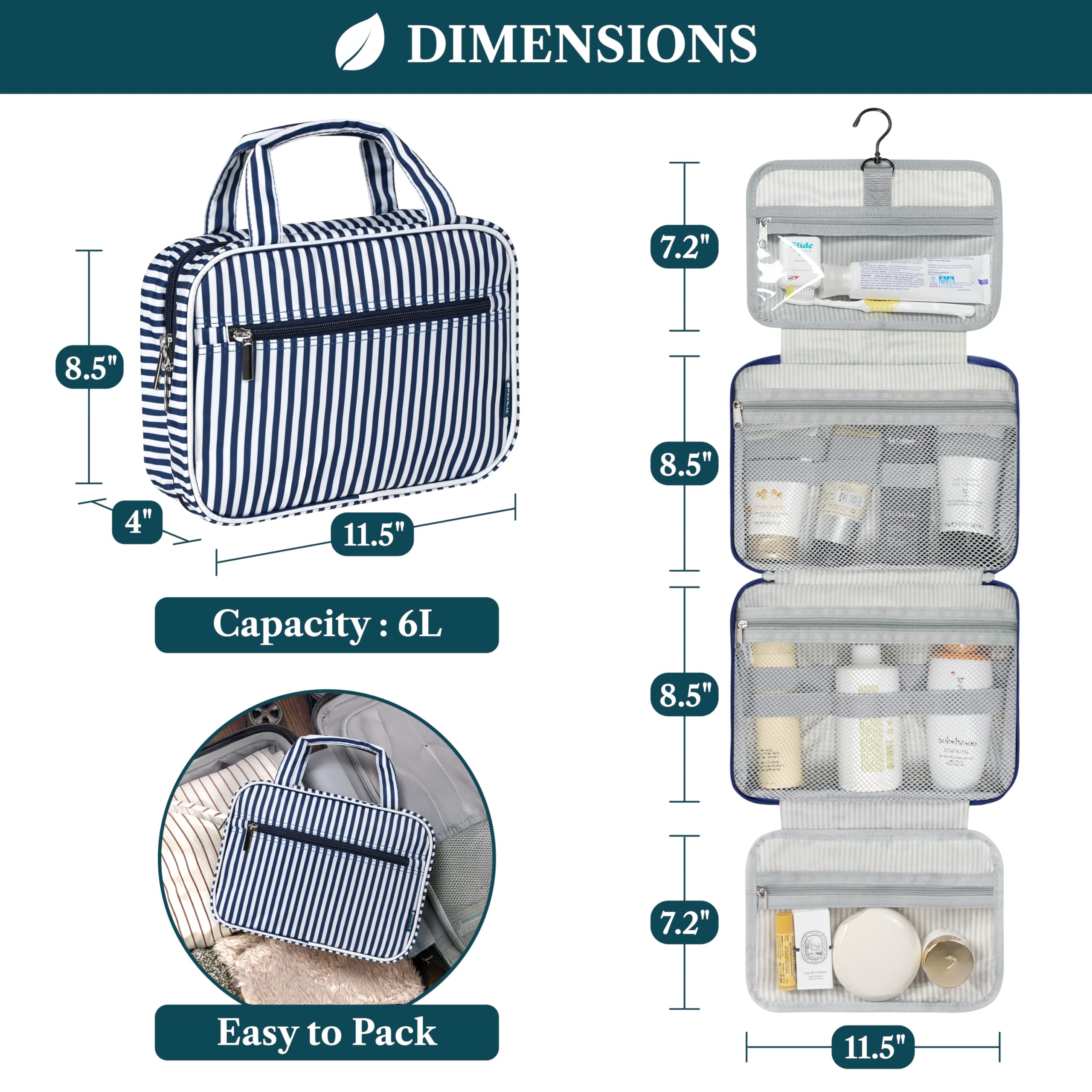 PAVILIA Borsa da toilette da appendere borsa da viaggio donna e uomo, organizer pieghevole per cosmetici, borsa per il trucco resistente all'acqua, accessori da toeletta, grande kit essenziale da