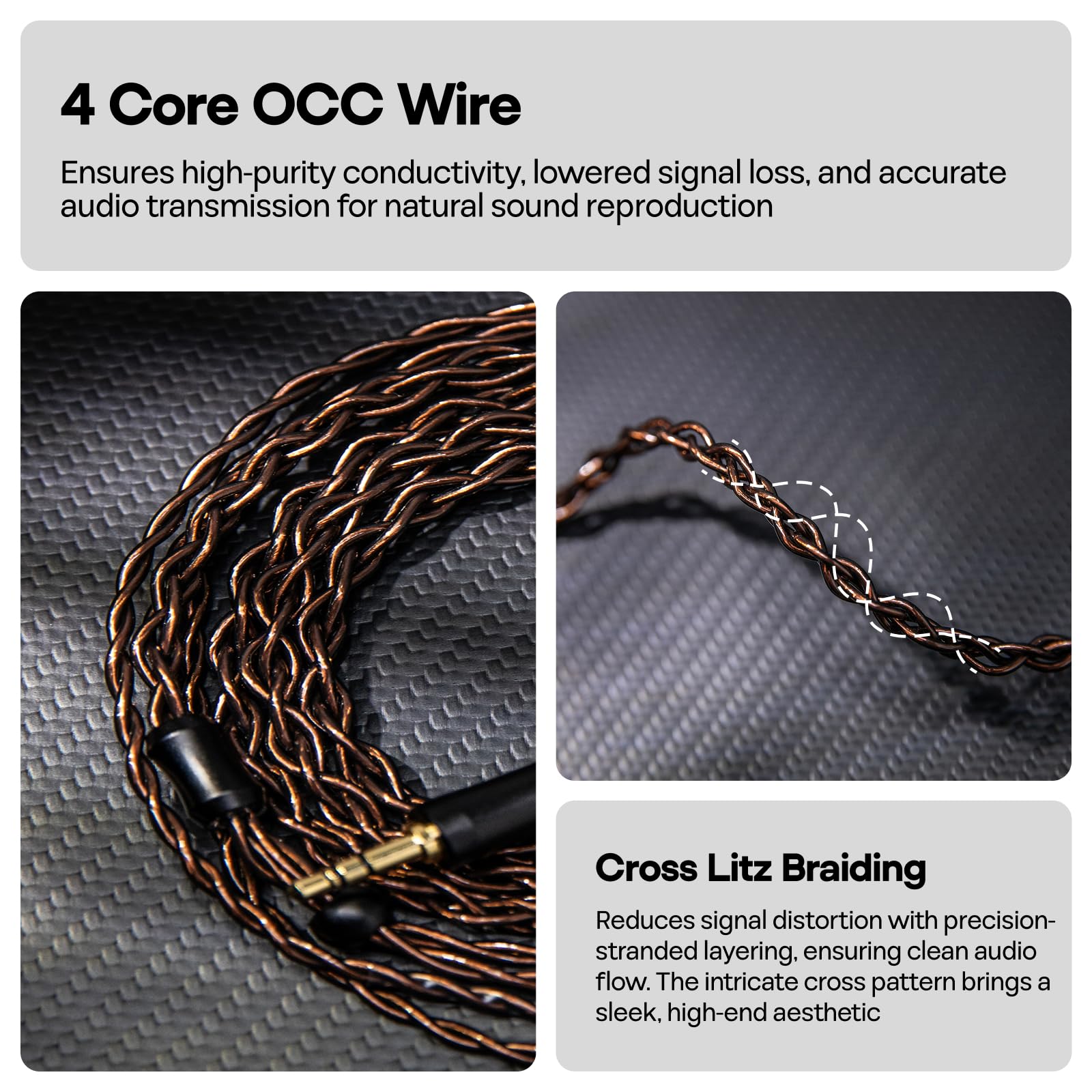 Linsoul Kiwi Ears Terras IEM Câble,Pour écouteurs intra-auriculaires 4N en cuivre monocristallin 32AWG 4 âmes,HiFi Câble de 1,25m avec fiche 3,5mm/4,4mm pour Orchestra Lite Mangird Tea Pro