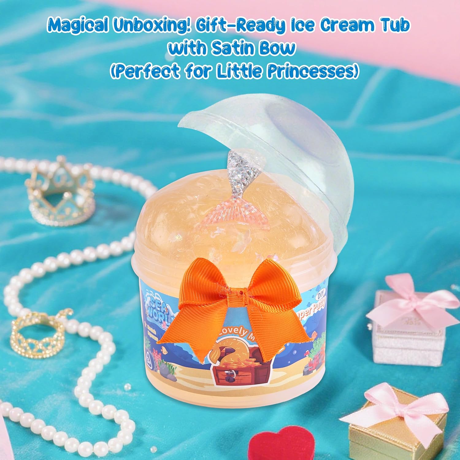 Seal Ocean Slime Kit - 200ML Sunny Yellow Crystal Slime with Ice Cream Tub,Slime Party Favors, Non-Sticky Sensory Toys for Kids 5-12, Classroom Treasure Box Gifts