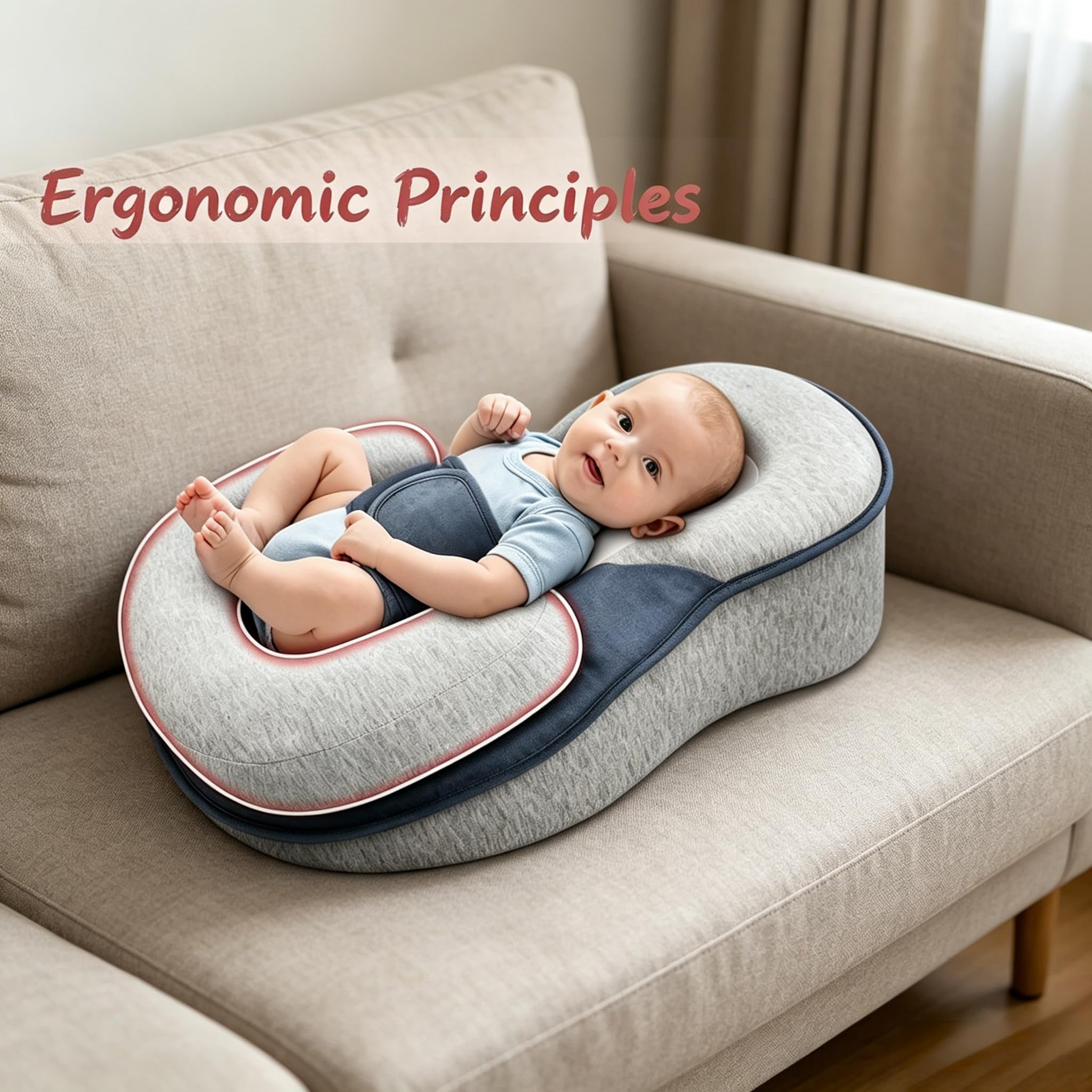 Coussin d'allaitement avec appui-tête pour bébé - Coussin d'alimentation ergonomique et confortable en modal - Housse amovible lavable et surface inclinée à 15°