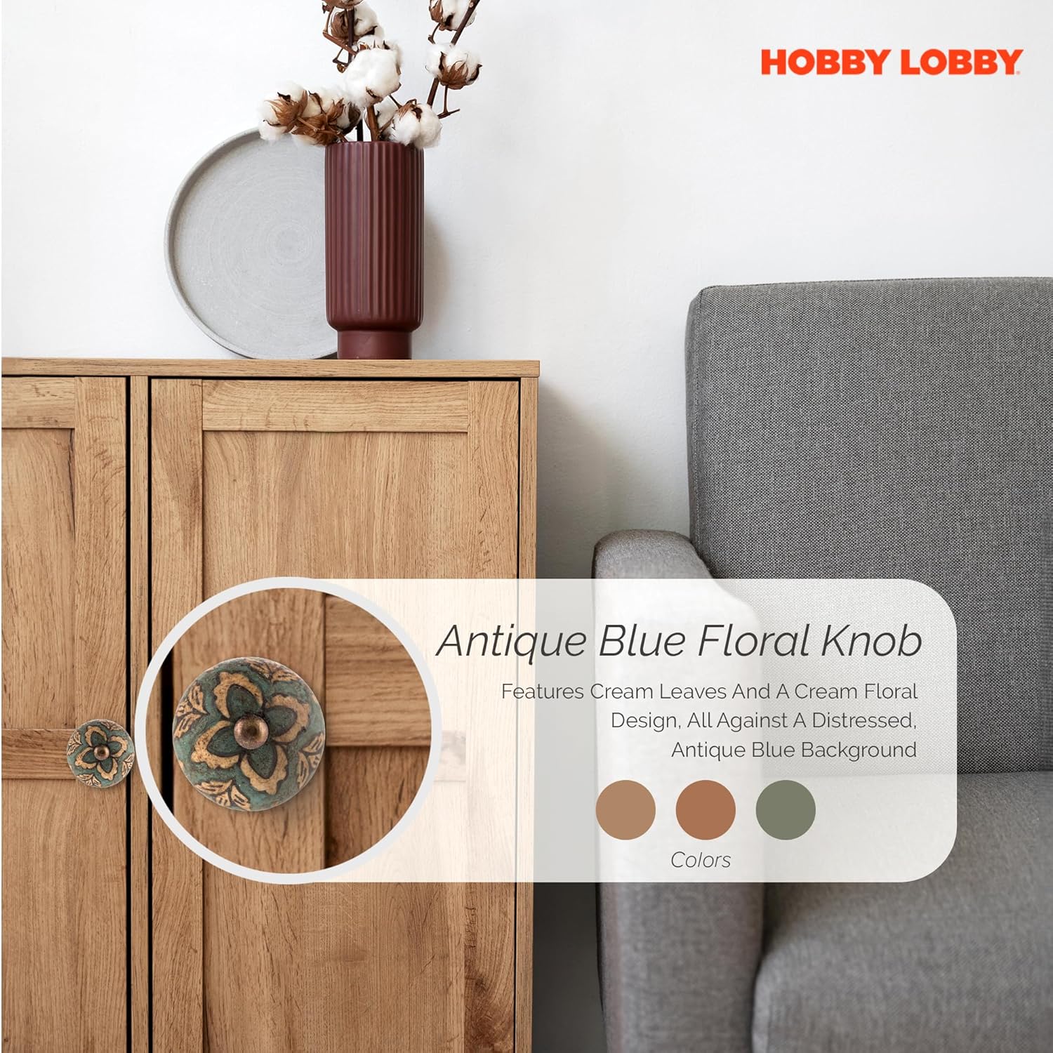 Antique Blue Floral Knob – Premium Decorative Knobs for Cabinets and Drawers – Novelty Furniture Knobs and Pulls for DIY Hardware Crafts – Vanity, Dresser Hardware for Home Decor - Set of 2