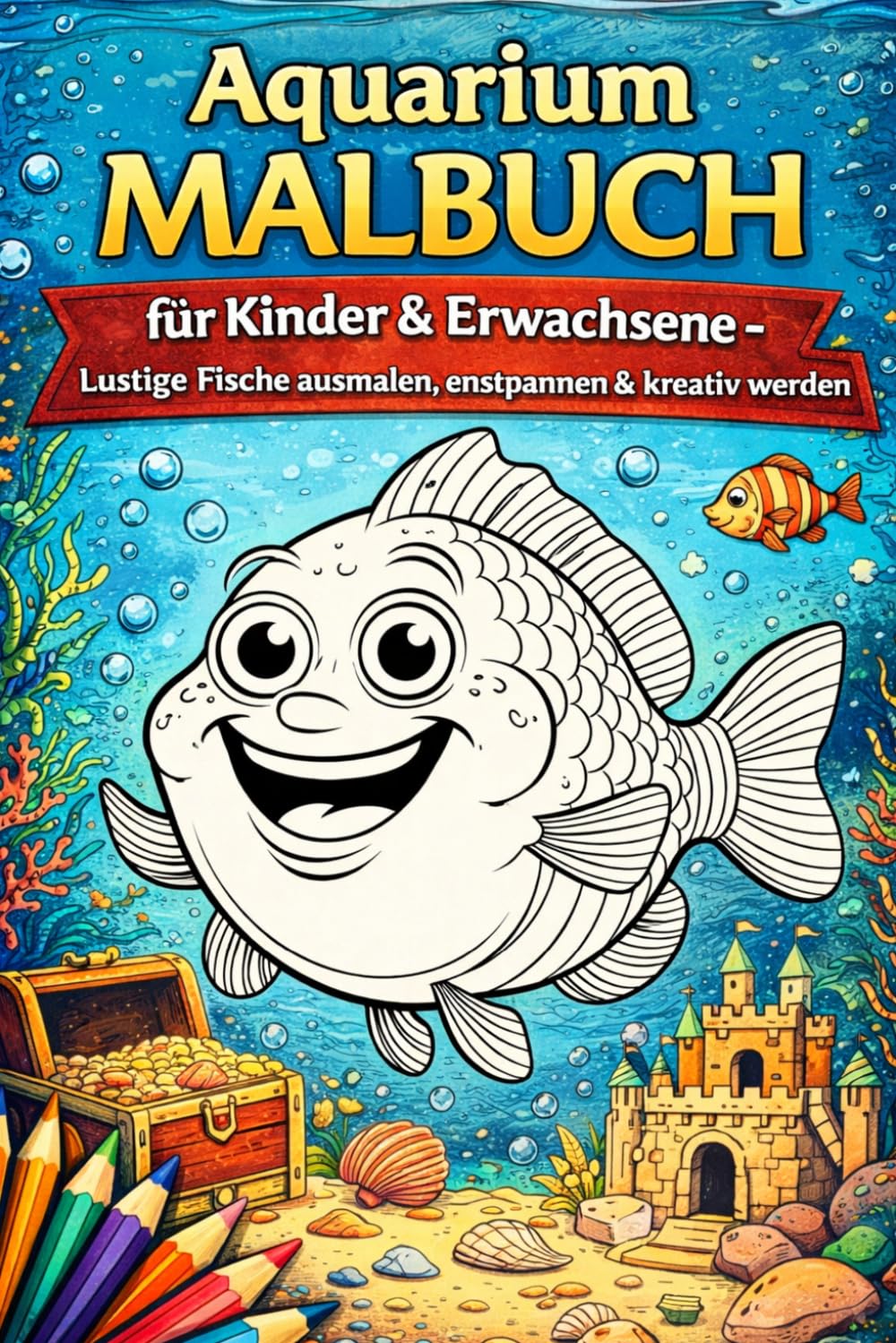 Aquarium Malbuch für Kinder & Erwachsene – Lustige Fische ausmalen, entspannen & kreativ werden: 85 niedliche Fisch-Motive im Aquarium • 173 Seiten • ... • Jede zweite Seite leer gegen Durchdrücken