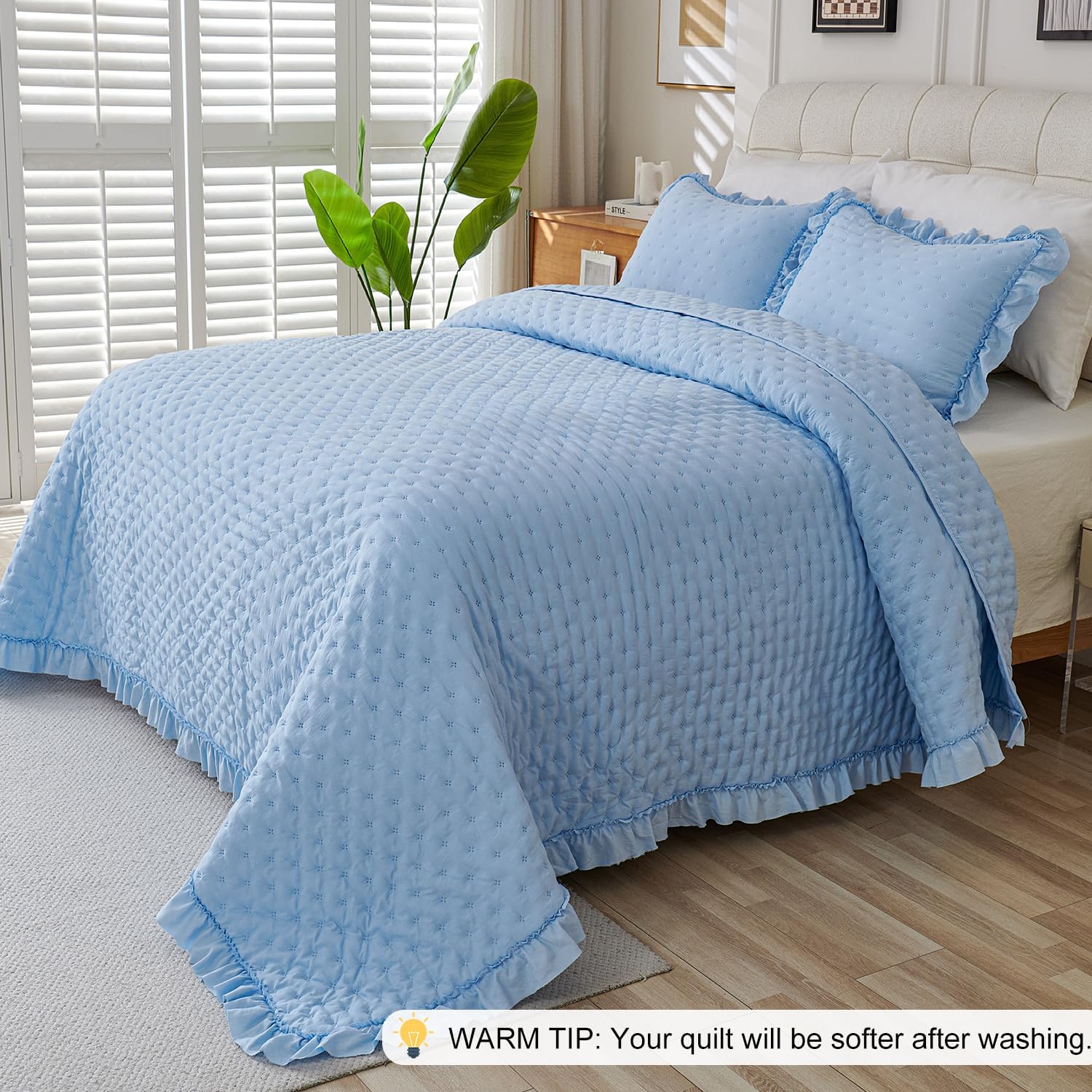 Cmfshape Ruffle Queen Comforter Set – Cute Frilly Bedding with Lace-Inspired Ruffle Hem, Soft Lightweight Bedspread & Scalloped Comforter for Bedroom or Guest Room