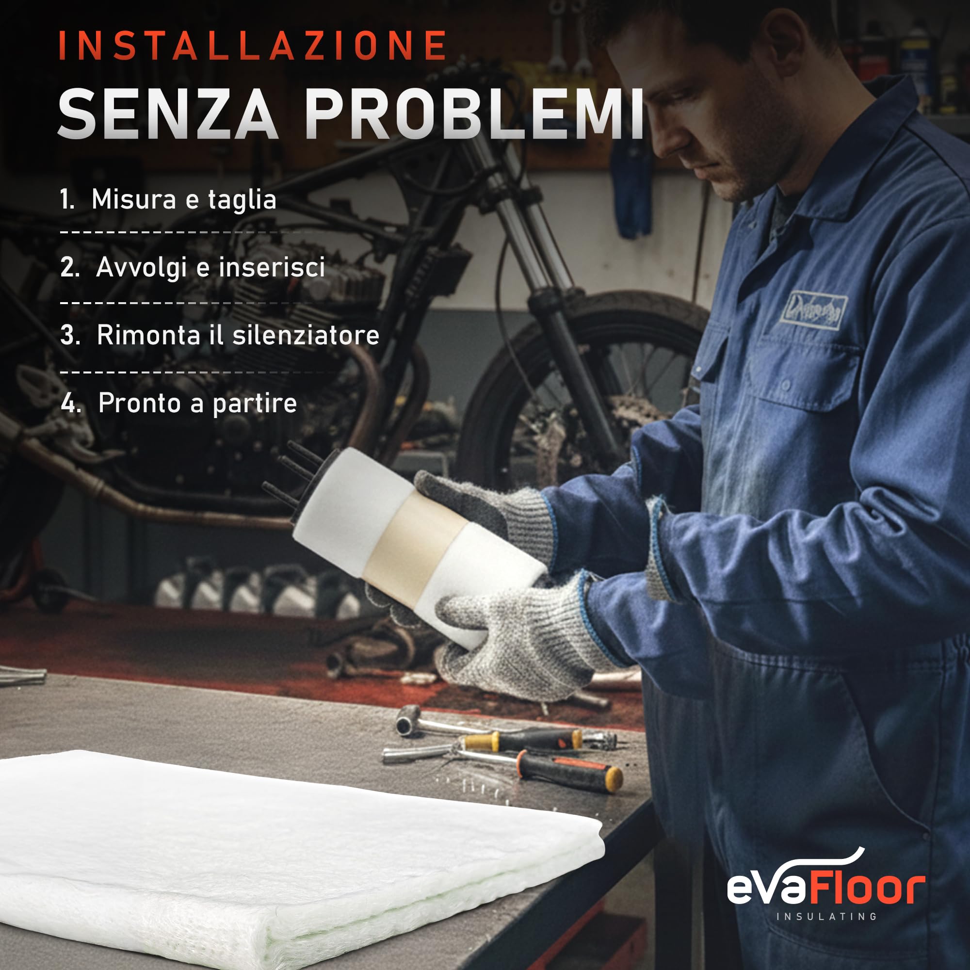 Lana di Vetro 50x75 cm - Spessore 8 mm | Resistente fino a 800 °C | Lana di Vetro per Marmitte | Adatta per Enduro, Quad e Scooter (Pack 2)