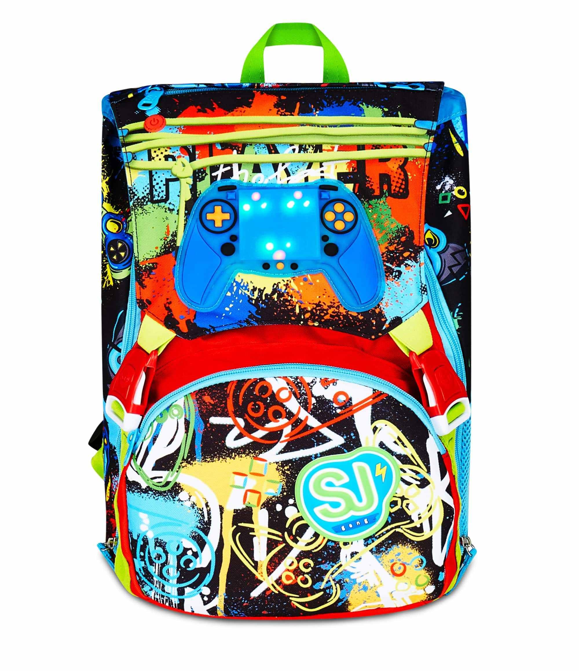 SJ GANG STYLE JAM GANG Zaino Scuola Estensibile Big LED LOOK, Nero, Zaino con Divisorio Interno, Tasca Superiore con Occhi LED, Tasca per Borraccia, 24 L, Zaino Scuola Elementare, Bambino