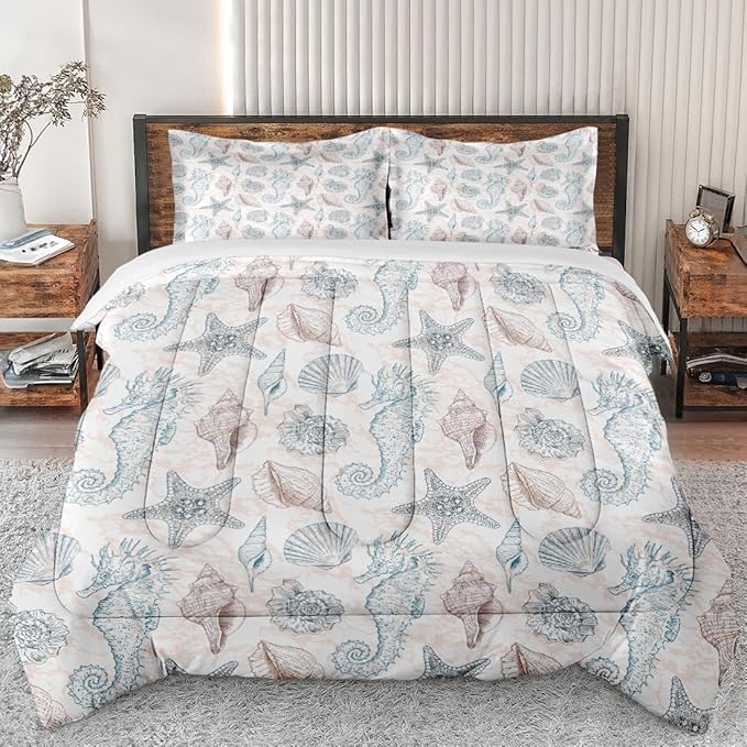 Amazon.com: WeCozy Queen Size Comforter Set with Pillowcase, Sea Shells ...