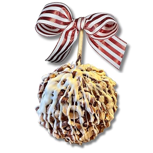 TV's Deli & Diner Manzana de caramelo jumbo gourmet  Caramelo, almendras tostadas y chocolate blanco  Hecho a mano y recién preparado (chocolate