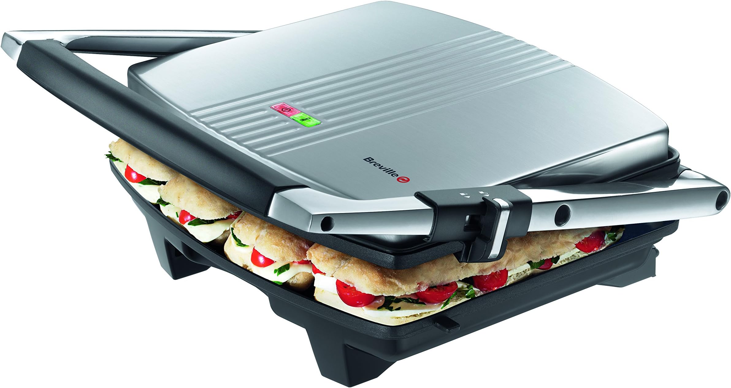 Breville Sandwich/Panini Press & Toastie Maker | 4-Slice | Non-stick-coated aluminium plates | Stainless Steel [VST026]