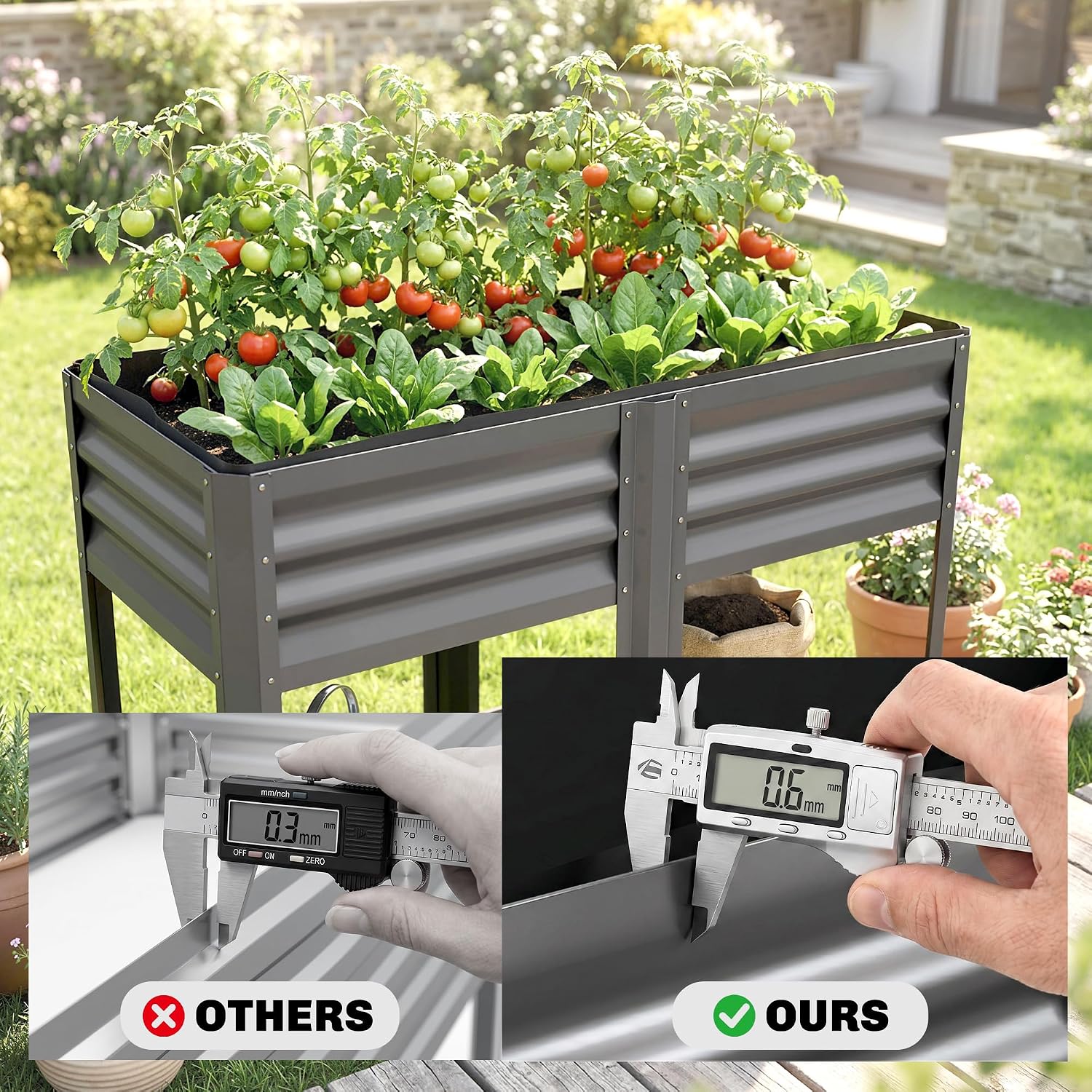 Outsunny Galvanized Steel Raised Garden Bed with Storage Shelf and Bed Liner, Elevated Planter Box with Legs for Flowers, Vegetables, and Herbs, for Outdoor Patio Yard, Glove Included, Dark Gray