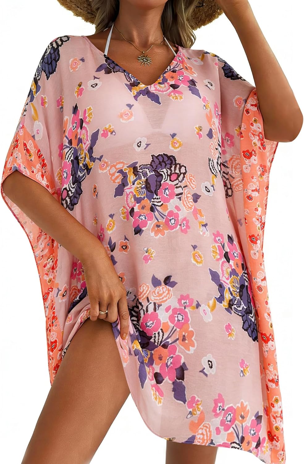 Moss Rose Women's Swimsuit Cover up Beach Kaftan for Bathing Suit with Floral Pattern