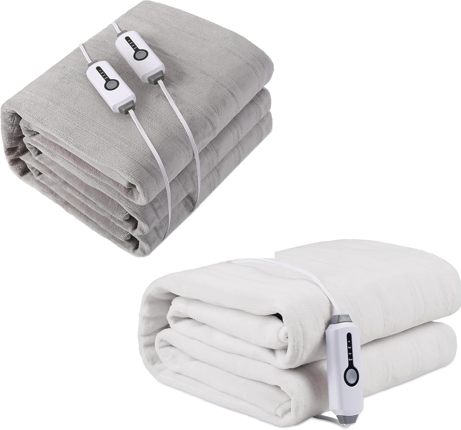 DUODUO Electric Heated Mattress Pad 78"x80" Gray & 54"x75" Whate Warm Coral Fleece Heated Blanket with 4 Heating Levels and 10 Hours Auto-Off