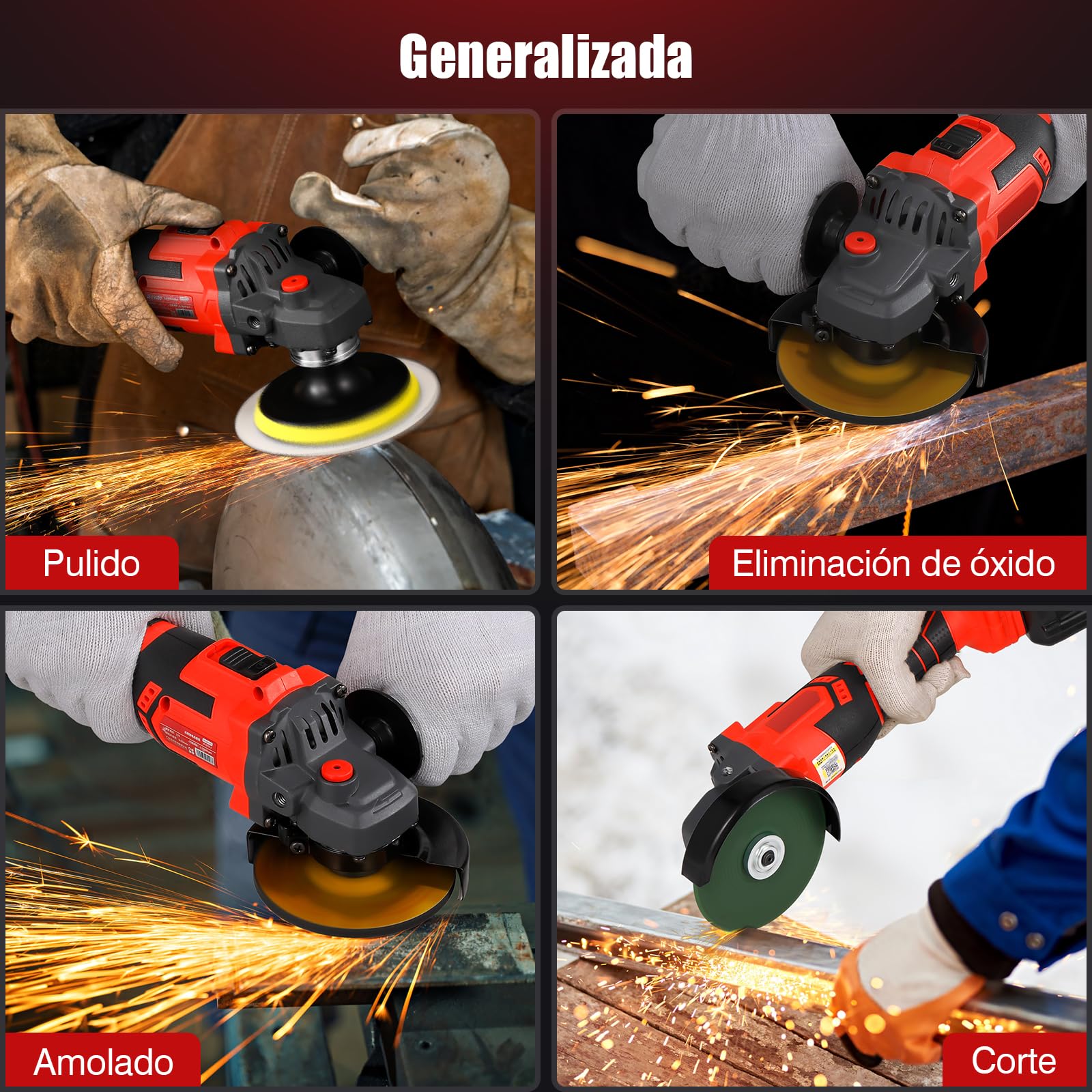 Geevorks 21V 125MM Amoladora Bateria, 9000RPM Amoladora Angular a Batería, | con 2 Baterías 4.0 Ah y Cargador Motor sin Escobillas Empuñadura Auxiliar Buena Disipación del Calor