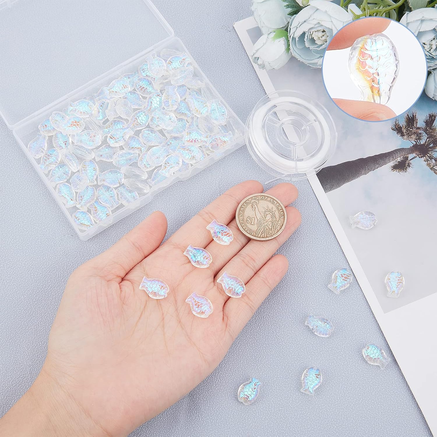 SUNNYCLUE 1 Box Glass Fish Beads Electroplated Glass Ocean Animal Spacer Bead Fish Beads for Jewelry Making Beading Bracelet Kit Summer Sea Loose Bead Elastic Thread Adulting Transparent White - Image 3
