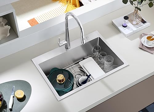 Miniatura 19 de MENATT Fregadero de cocina cepillado de 20 pulgadas, calibre 18, acero inoxidable, 1 orificio para grifo, fregadero de cocina con montaje superior