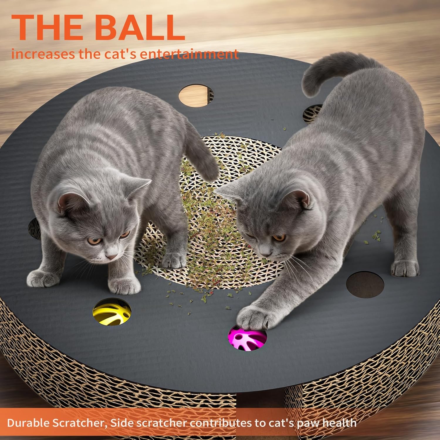 Cat House for Indoor Cats Large Double Cat Beds Cave with Cat Scratcher Pad Toys w/Catnip,Soft Washable Cushion Cat House Shelter D15xH15in Grey (Cardboard Cat Scratcher)