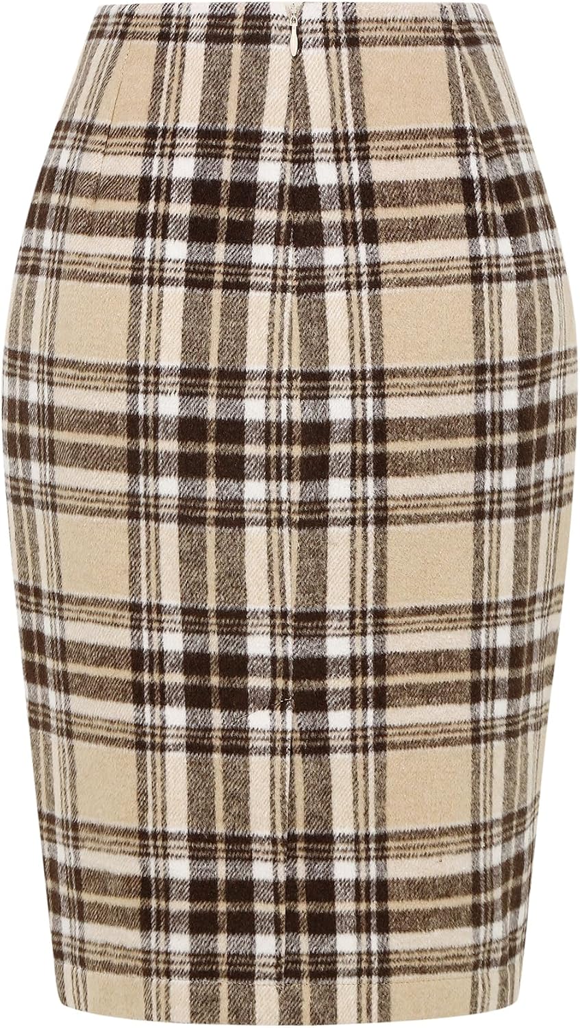  Plaid Skirts for Women Fall Winter Knee Length Pencil Wool Skirt with Slit thumbnail