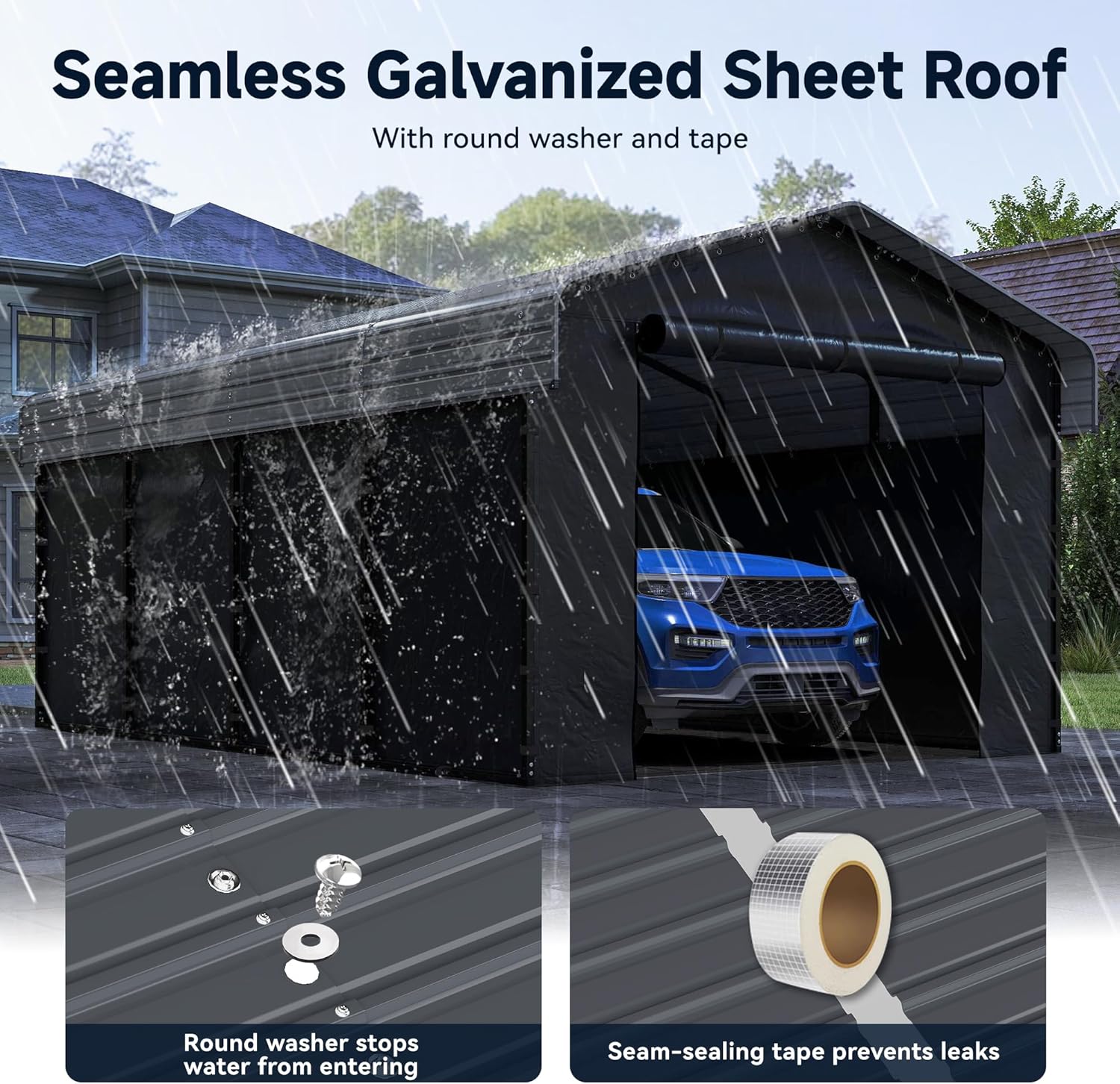 12x20FT Heavy Duty Metal Carport, Outdoor Carport with Galvanized Steel Frame and Roof, Multi-Use Car Garage Shelter with Removable Sidewalls, Enclosed for Cars, Pickup, Tractors, Tools, Gray