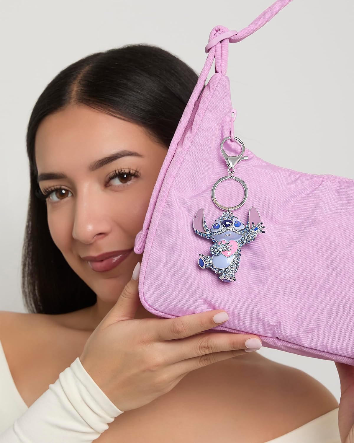 SALLY ROSE Stitch Keychain Official License, Multicolored Pave Crystal Stitch Heart Bag Charm, Valentines Gifts for Her - Image 2