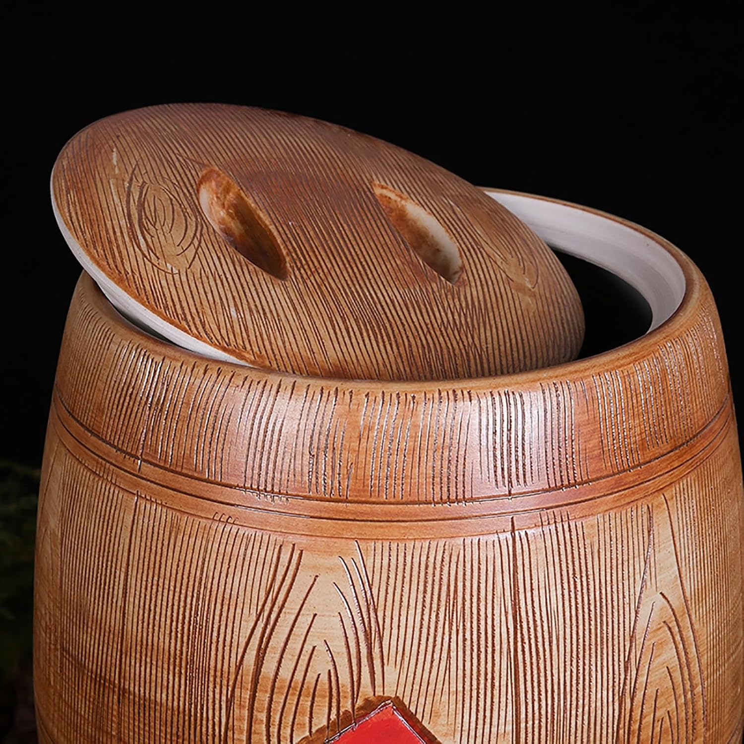 Large Ceramic Rice Cylinder with Lid Ceramic Food Storage Ceramic Jar for Rice Rice Dispenser Ceramic Rice Bucket Ceramic Rice Container(D,Capacity 15KG)