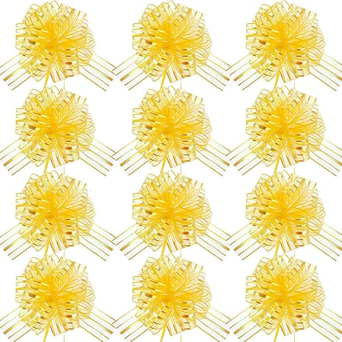 Miniatura 9 de 12 lazos grandes de organza con cinta para regalos del día de San Valentín, Pascua, boda, regalos (dorado, 6 pulgadas)