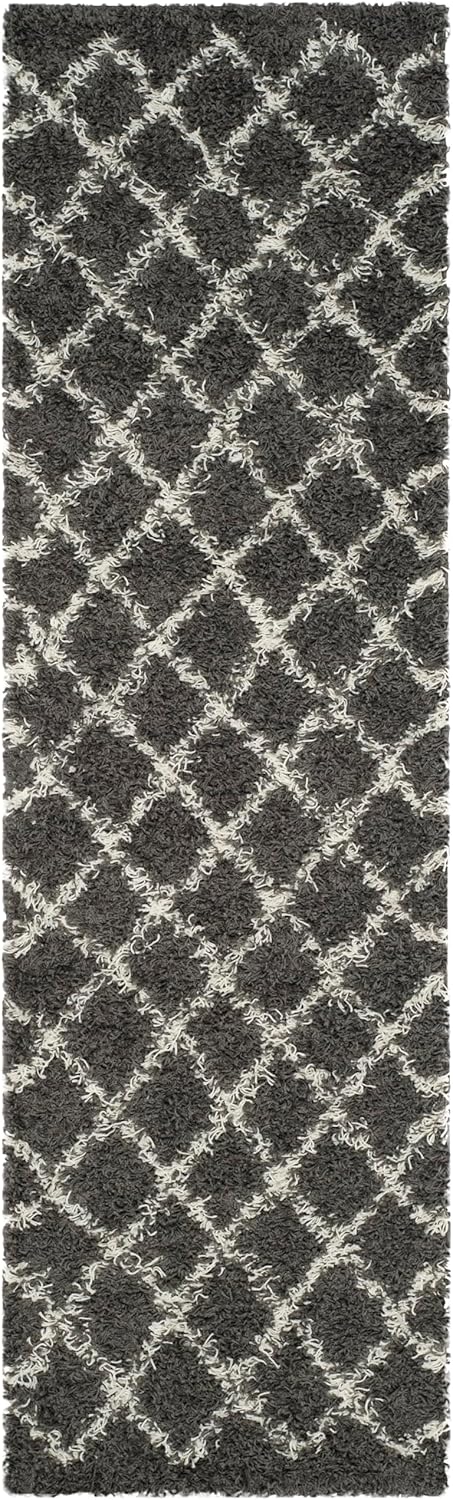 SAFAVIEH Dallas Shag Collection Runner Rug - 2'3" x 8', Dark Grey & Ivory, Trellis Design, Non-Shedding & Easy Care, 1.5-inch Thick Ideal for High Traffic Areas in Living Room, Bedroom (SGD258A)