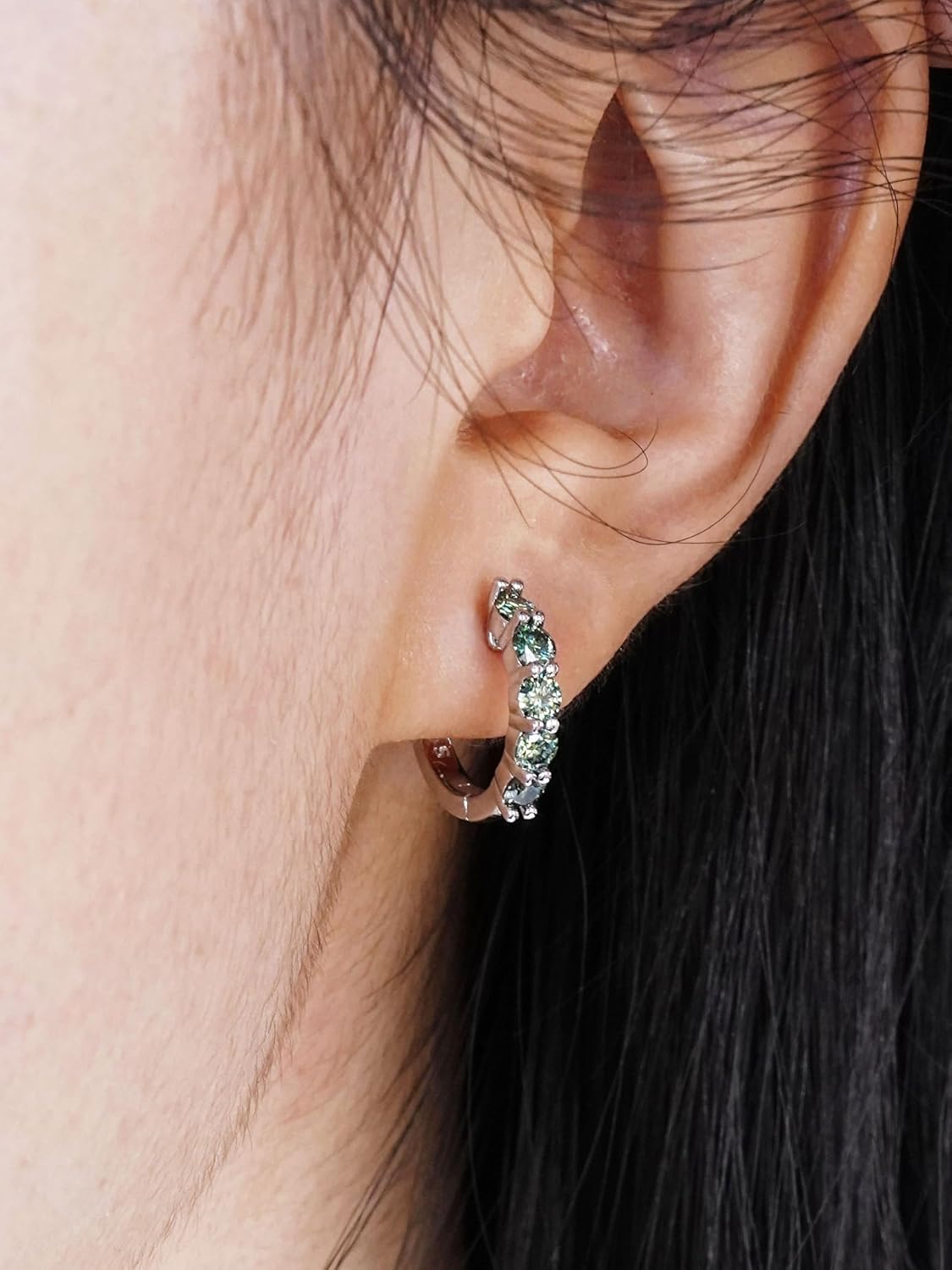 Huggie Earrings for Women Sterling Silver Hoop Earrings Moissanite Earrings Lab Diamond Hoop Earrings Green Emerald Rhinestone Earring Jewelry - Image 2