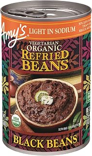 Amy's Organic Refried Black Beans Light in Sodium, Vegan Gluten-Free Canned Beans 15.4oz - Healthy Plant-Based Protein