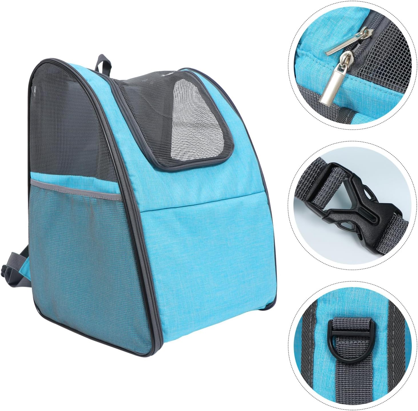 Foldable Breathable Pet Backpack Carrier with Mesh Window, Lightweight Dog and Cat Shoulder Bag for Travel and Outdoor Use, Blue