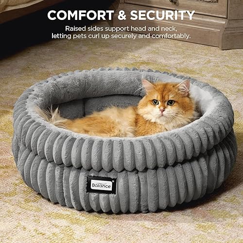 Miniatura 2 de BALANCE Cama para gatos, cama para gatitos, camas redondas lavables para gatos de interior, cama de felpa súper suave de piel sintética para