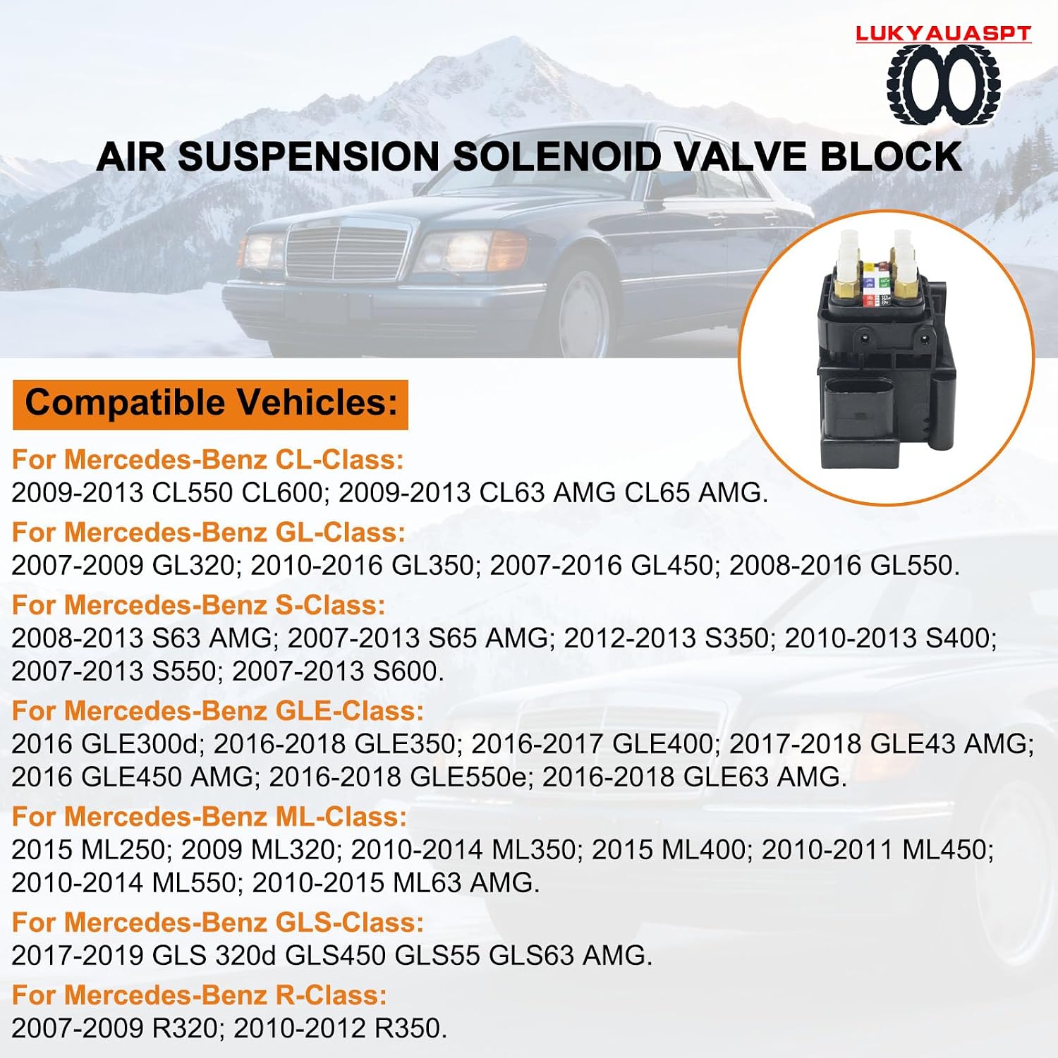Air Suspension Compressor Pump with Solenoid Valve Block for Mercedes-Benz W164 X164 GL320 GL350 GL450 GL550 ML320 ML350 ML450 ML500 ML550 ML63AMG 2006-2012 1643201204 1643200004 1643200304