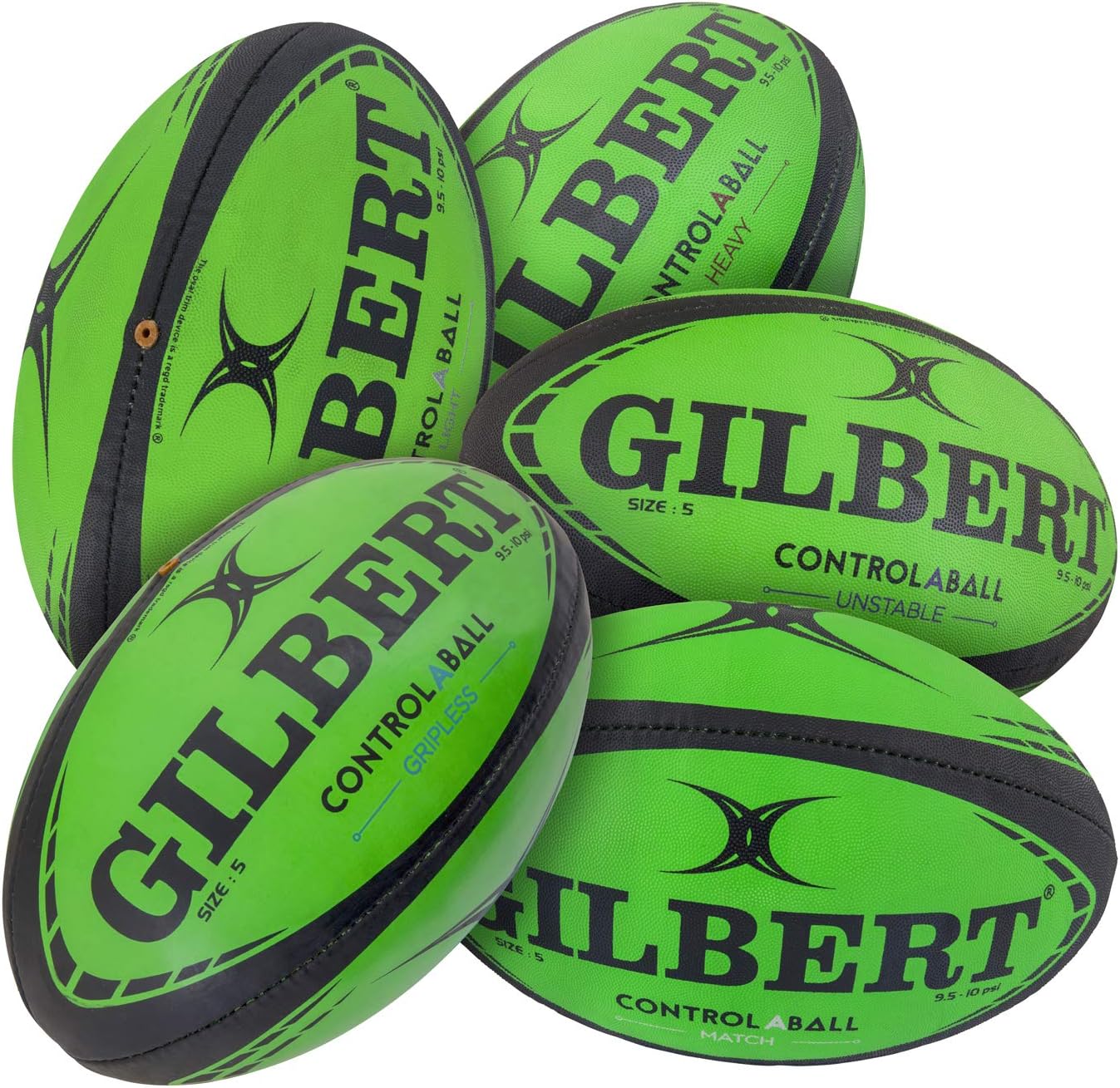 Gilbert Lot de 5 ballons de rugby Pass Catch Skill System (taille 5)