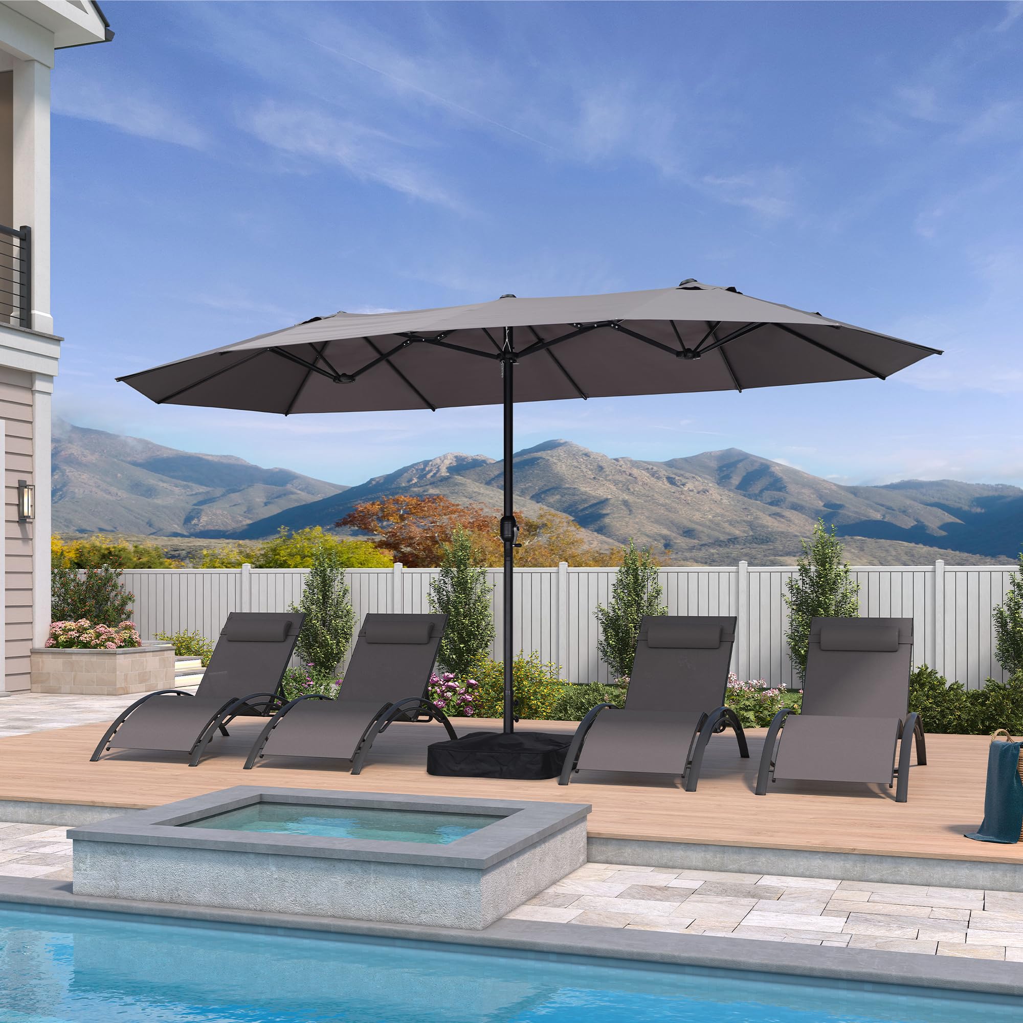 PURPLE LEAF Parasol de Jardin Extérieur avec Pied 4,25 x 2,45 x 2,4 m Gris
