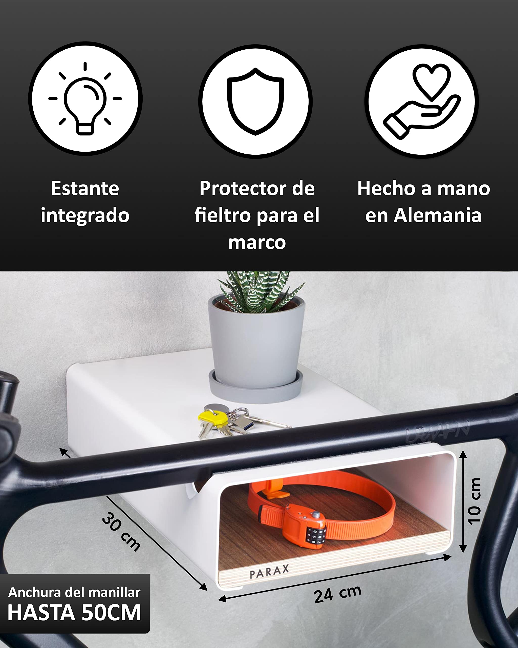PARAX Soporte Bicicletas Pared - Soporte Mural de Interior para Bicicletas - Suspensión de Aluminio y Madera - Portabicicletas Nuez - M