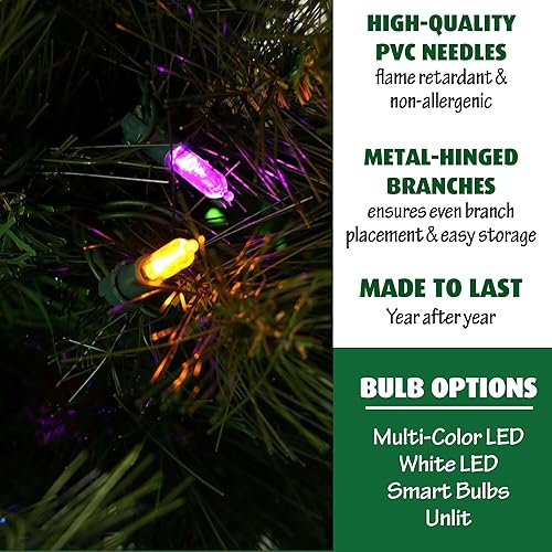 Miniatura 5 de Fraser Hill Farm Árbol de Navidad artificial de pino cañón de 6.5 pies con doble luces LED multicolor y blanco cálido y soporte, árbol falso