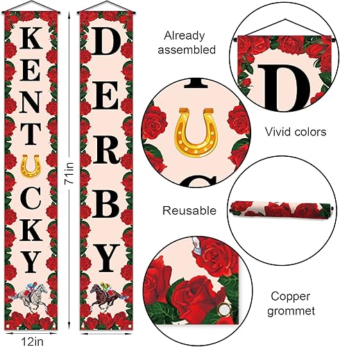 Miniatura 4 de Nepnuser Kentucky Derby - Banner para puerta delantera, Churchill Downs, carreras de caballos, para las rosas, porche, ventana, pared, decoración