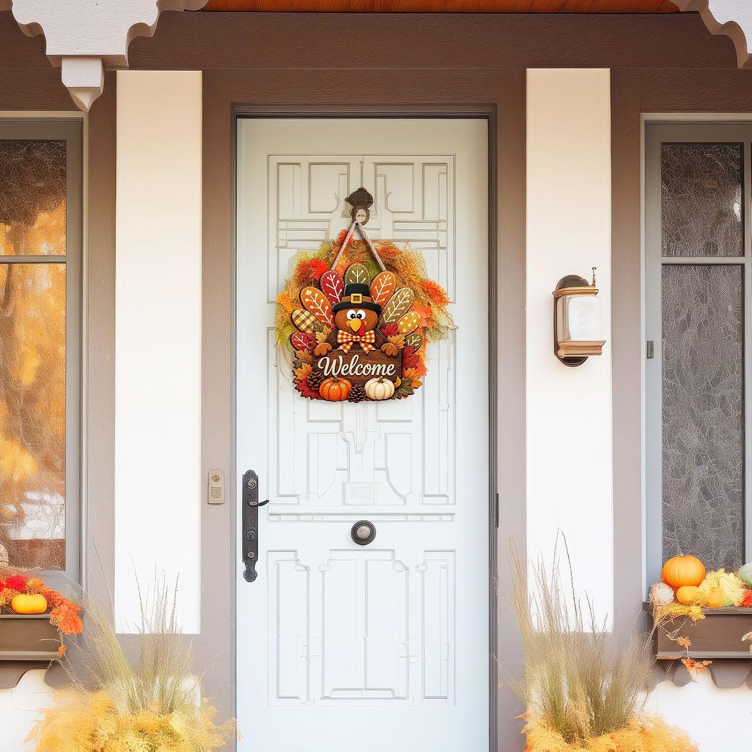 Kercan Merry Christmas Tree Wall Decor, 12 × 12 Inch Front Door Hanging Signs, Wooden Christmas Decorations for Door, Wall, Tree, Window (Welcome)