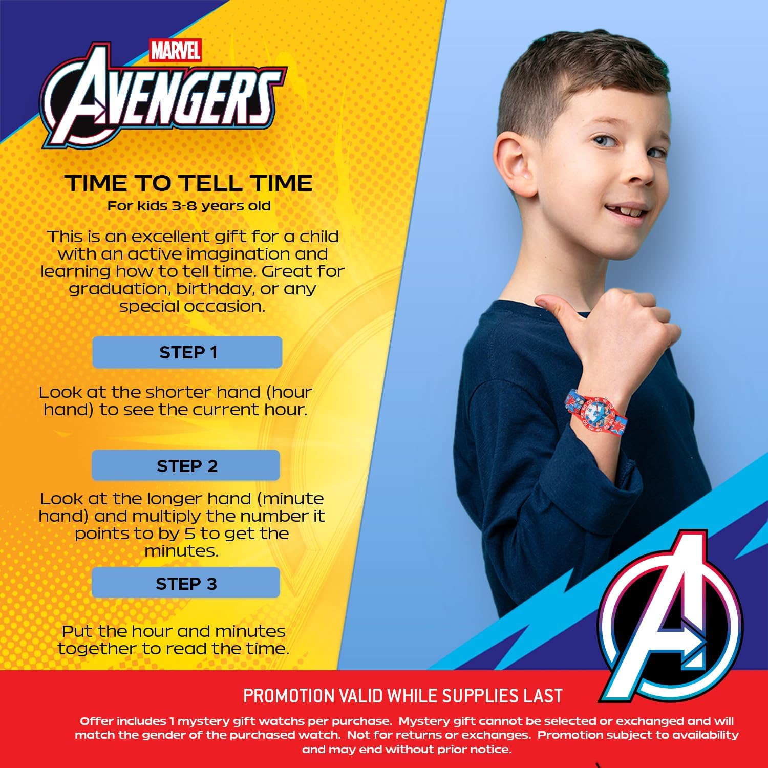 Marvel Captain America Watch for Boys 3–7, Featuring Avengers Shield Dial and Character Graphic – Gift for Kids – Blue Bezel, Blue Nylon Strap with Character - Buy and GET 1 Free Mystery Watch - Image 6