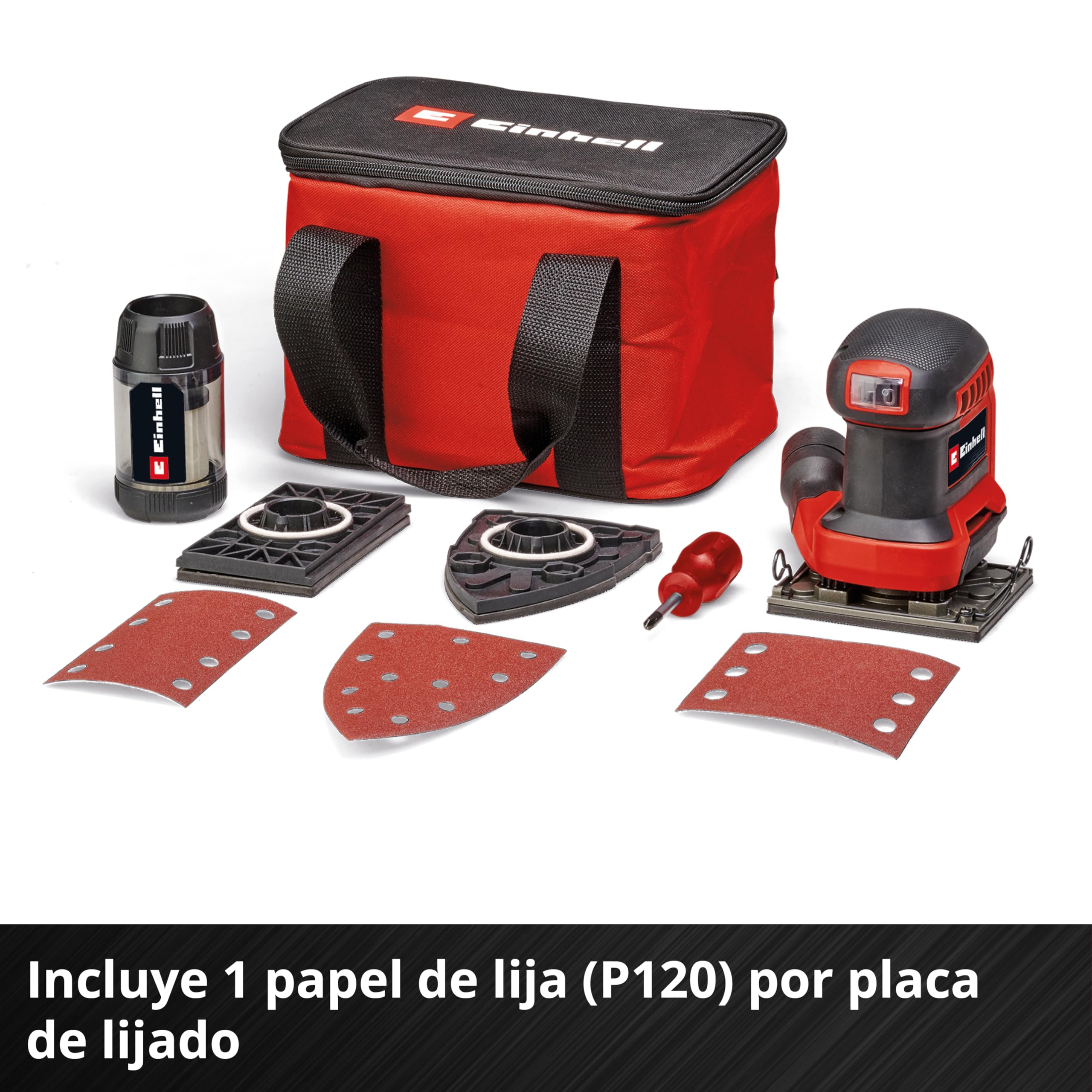Einhell Lijadora de puño con batería TE-OS 18/113 3X Li-Solo Power X-Change (18V, lijadora orbital, 3 placas de lijado intercambiables, círculo oscilante de 1,8 mm, incl. accesorios, sin batería)